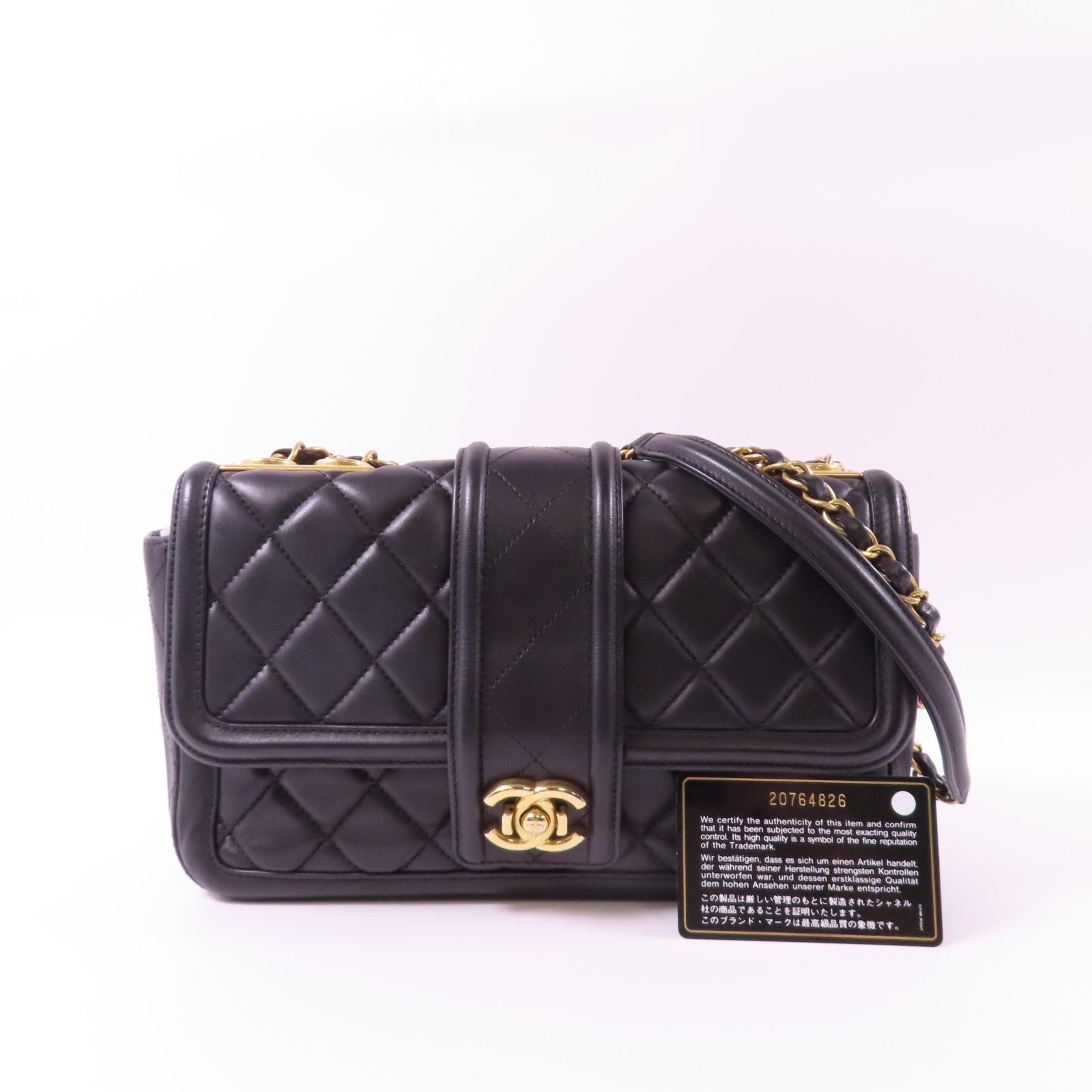 CHANEL 【激減優惠】菱格羊皮皮革Chain Shoulder金扣鏈帶肩背袋黑色