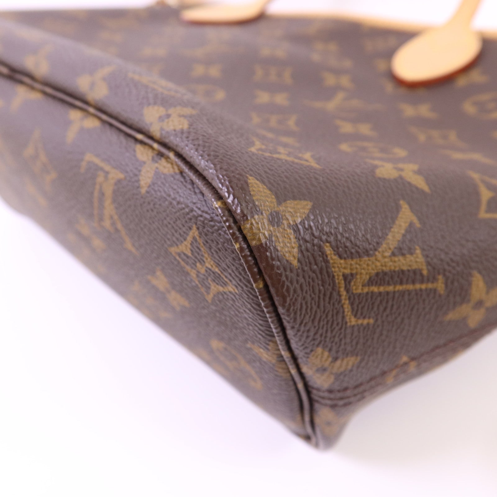 LOUIS VUITTON Monogram Neverfull PM金扣手挽袋棕色