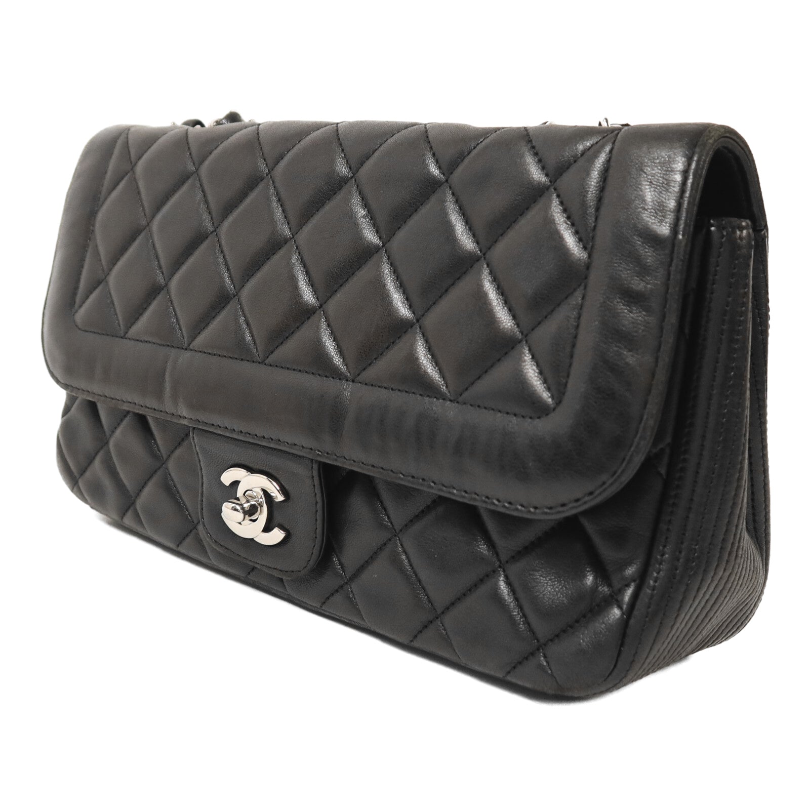 CHANEL 羊皮皮革Chain Shoulder銀扣鏈帶肩背袋