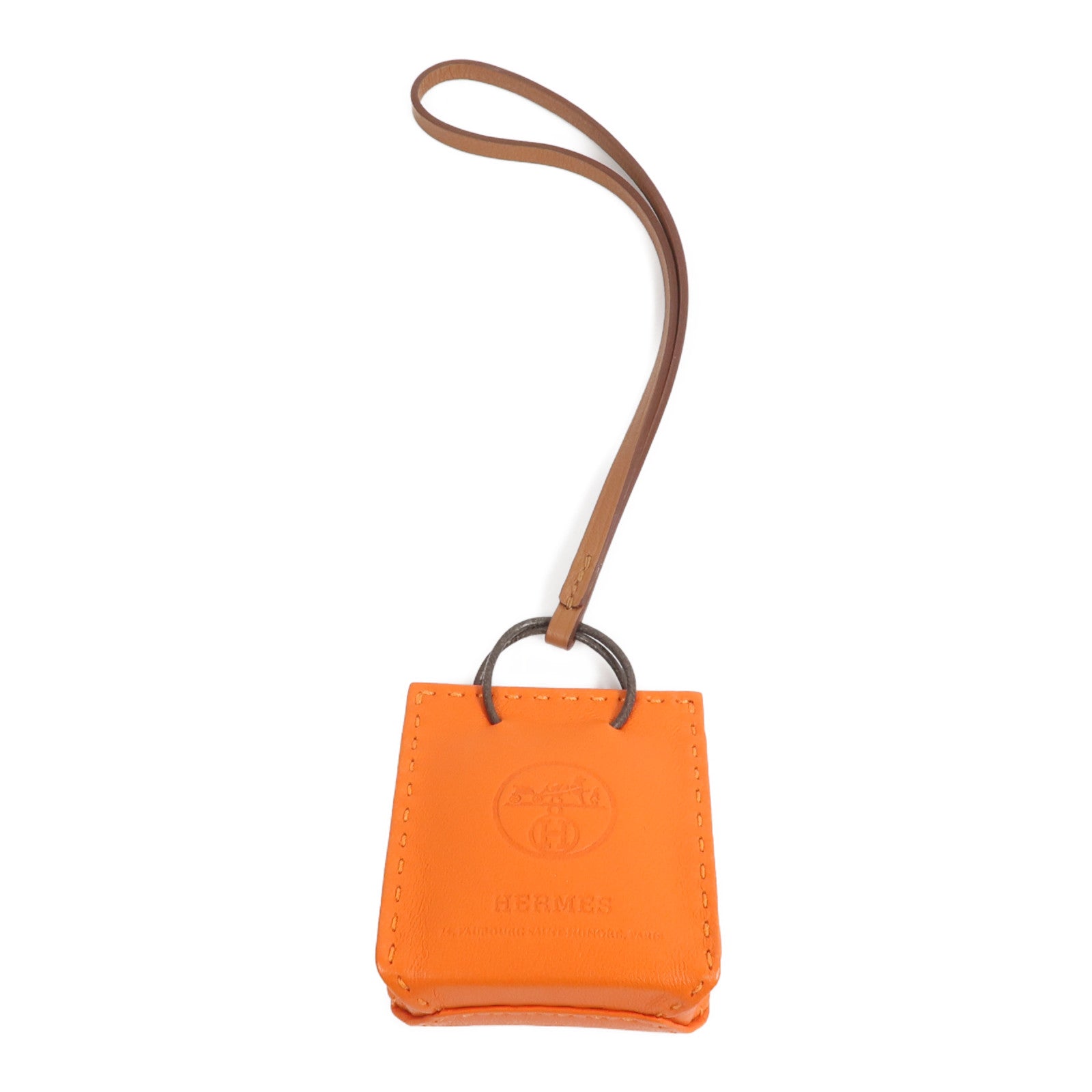 HERMES Milo皮革Sac Orange Bag Charm掛飾Orange