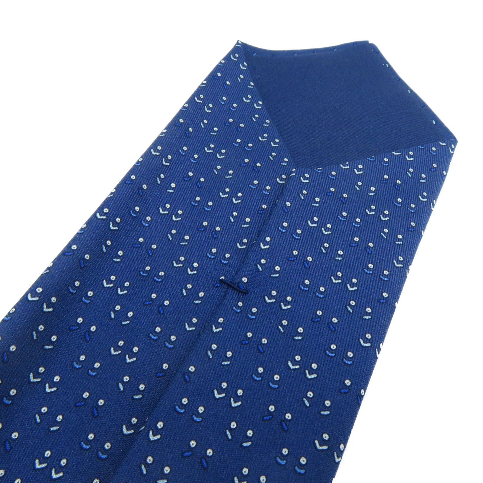 HERMES 【激減優惠】絲質Necktie領帶藍色/白色