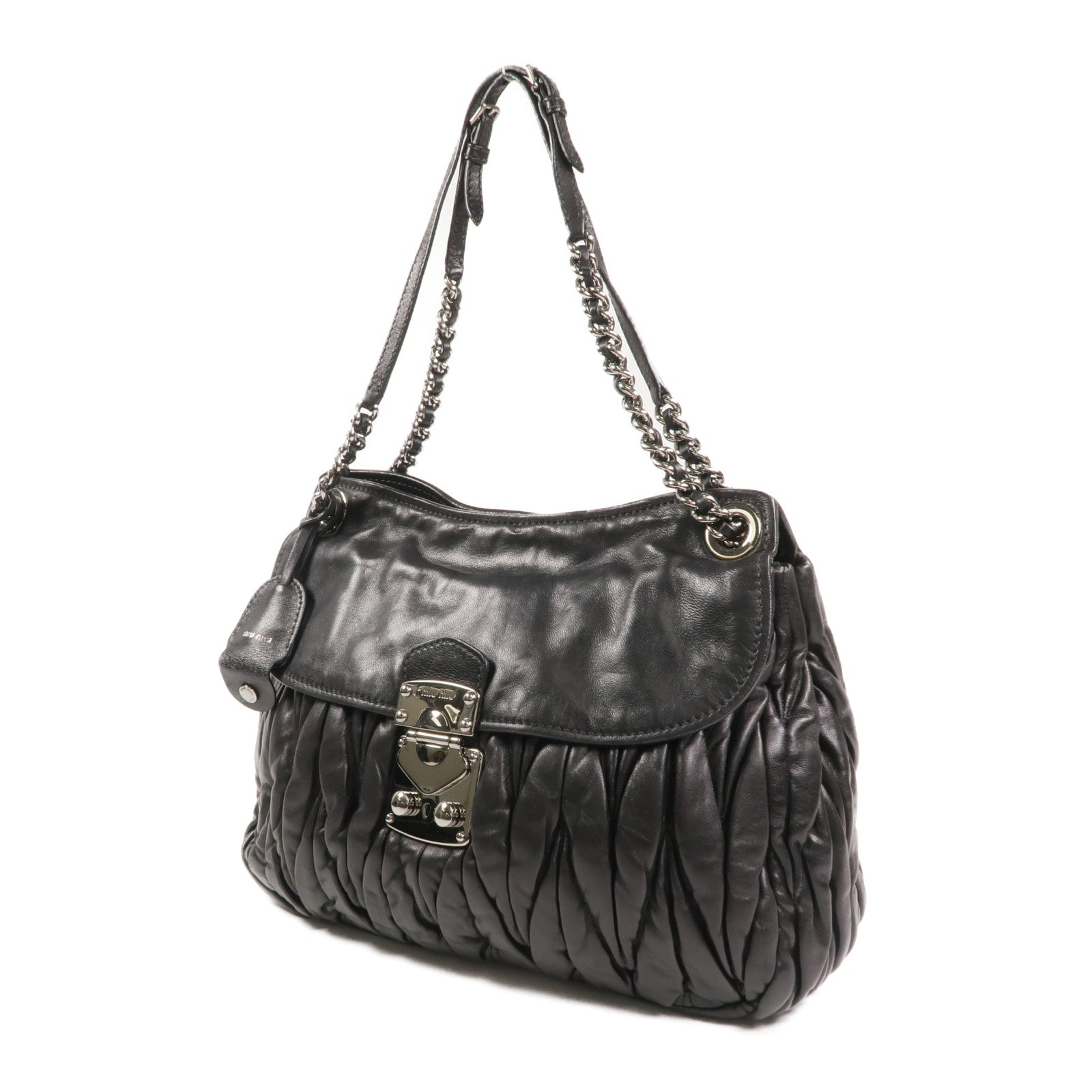 Miu Miu 羊皮皮革Chain Shoulder銀扣鏈帶肩背袋