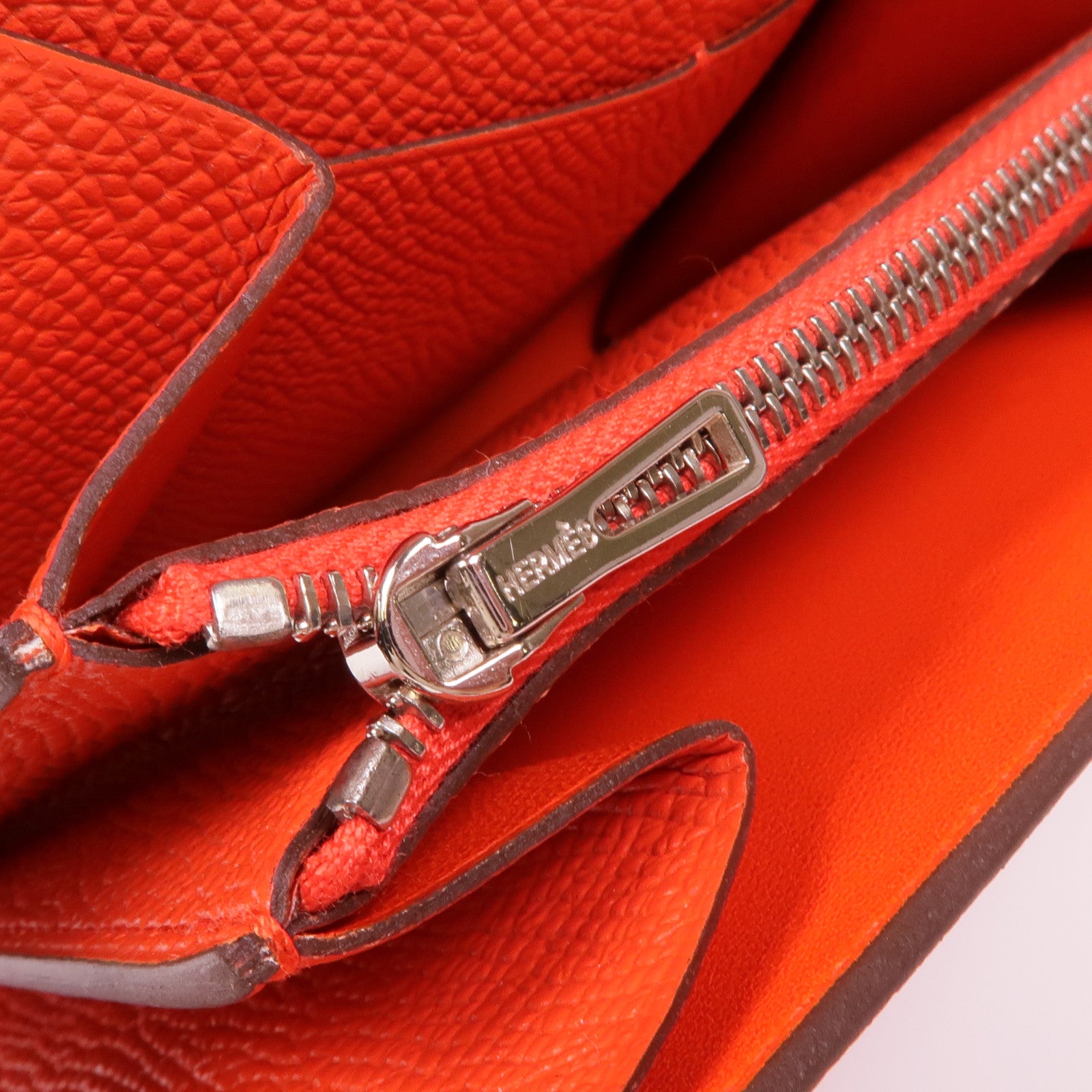 HERMES Epsom皮革Constance Slim Wallet銀扣錢包Rouge Tomato