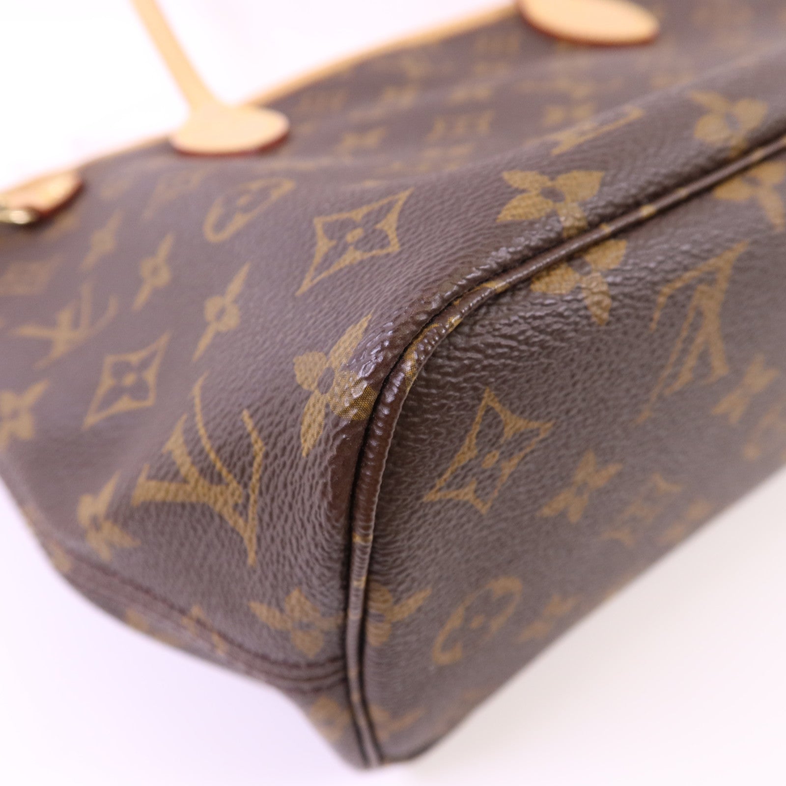 LOUIS VUITTON Monogram Neverfull PM金扣手挽袋棕色