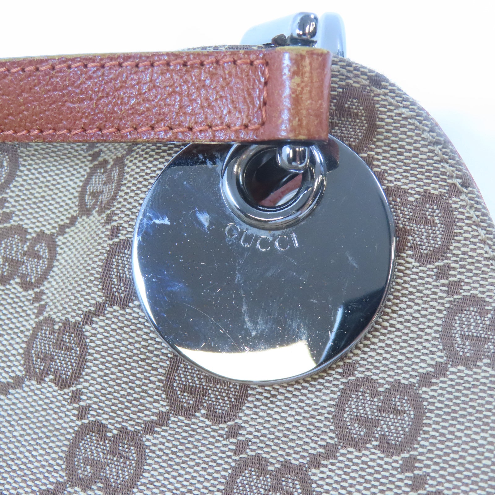 GUCCI 帆布Shoulder Bag銀扣肩背袋啡色