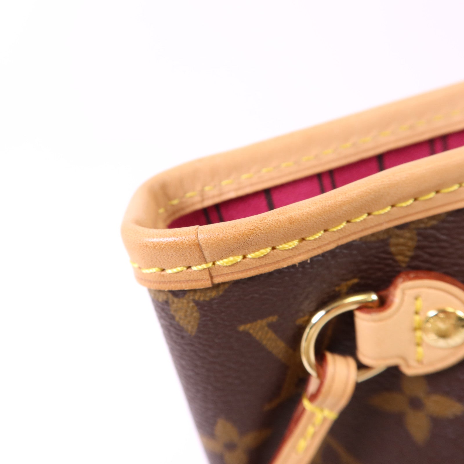 LOUIS VUITTON Monogram Neverfull PM金扣手挽袋棕色