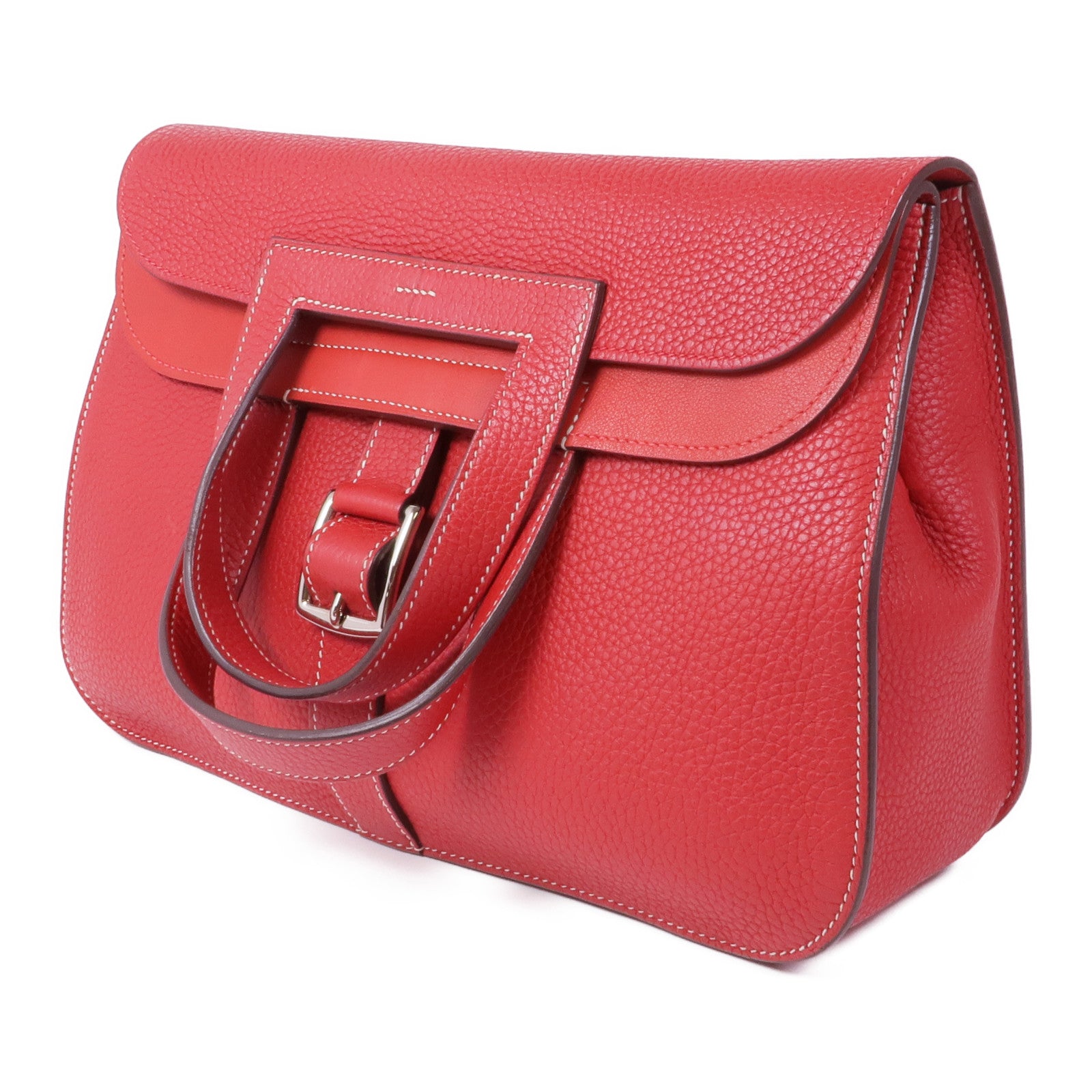 HERMES Clemence皮革Halzan 31銀扣手挽肩背兩用袋Rouge Casaque