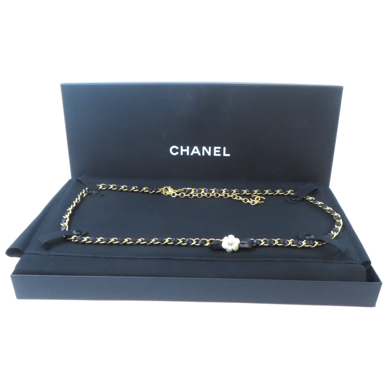 CHANEL 皮革/金屬Necklace項鍊黑色/金色