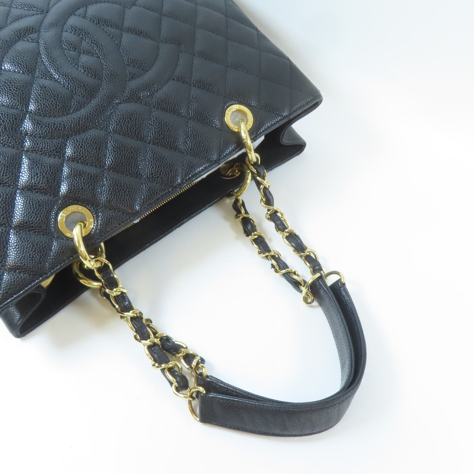 CHANEL 菱格Caviar皮革GST金扣手挽袋黑色