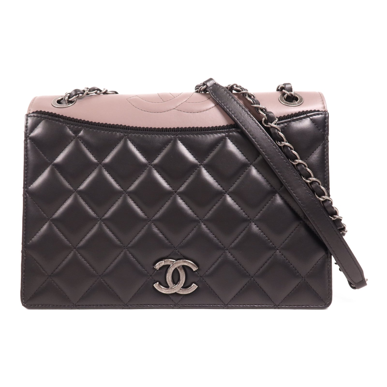 CHANEL 羊皮皮革Chain Shoulder銀扣肩背袋