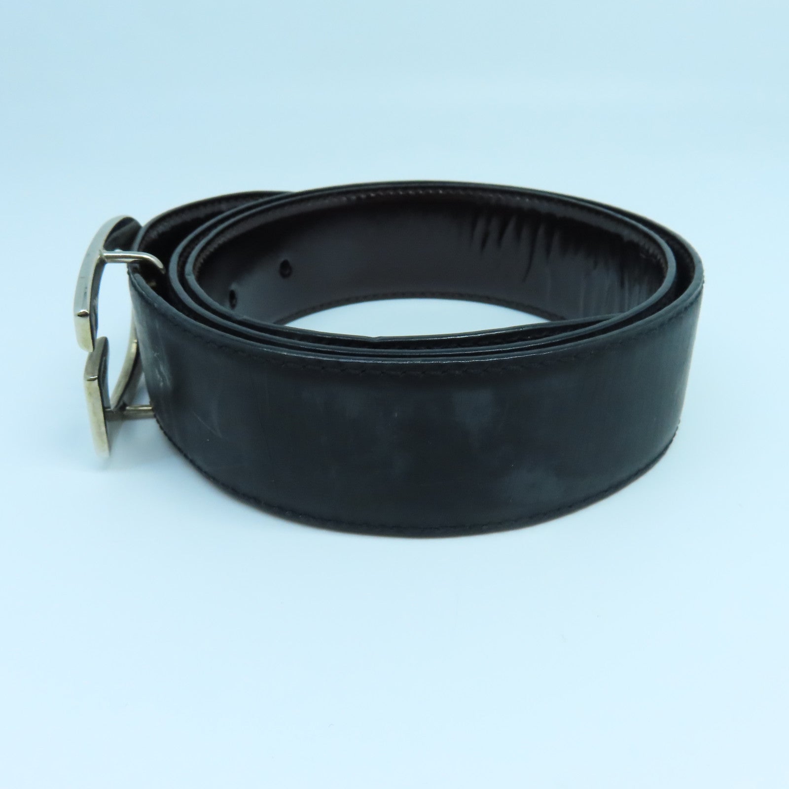 GUCCI 【激減優惠】牛皮皮革Belt銀扣皮帶黑色/啡色