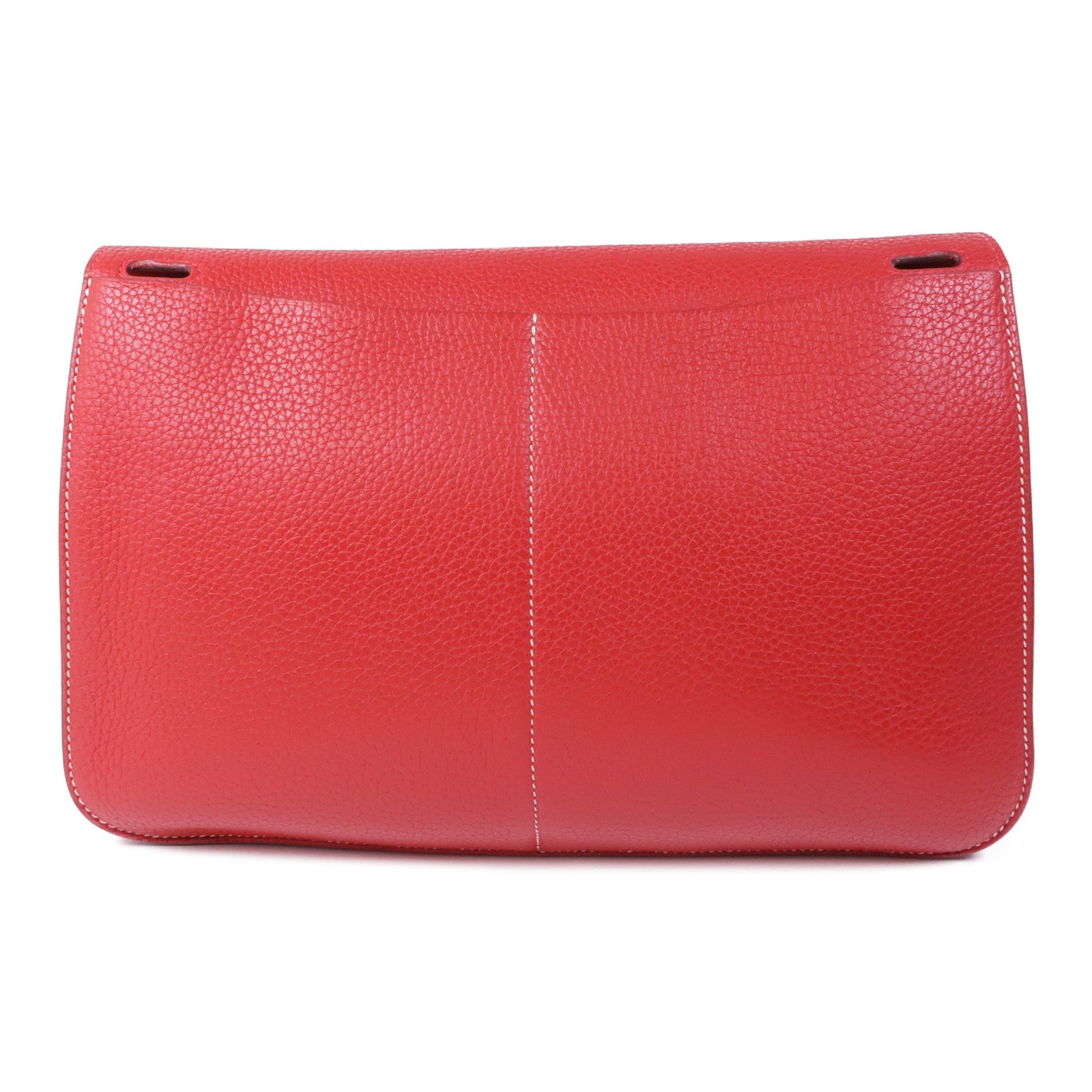 HERMES Clemence皮革Halzan 31銀扣手挽肩背兩用袋Rouge Casaque