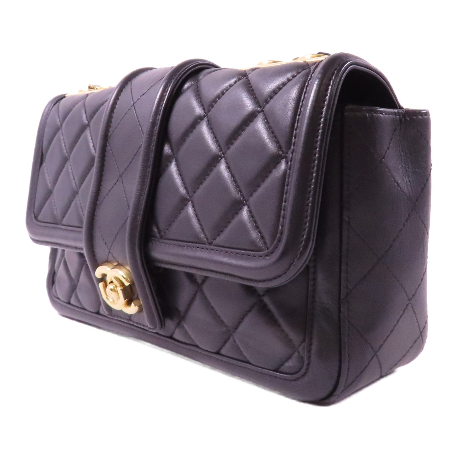 CHANEL 【激減優惠】菱格羊皮皮革Chain Shoulder金扣鏈帶肩背袋黑色