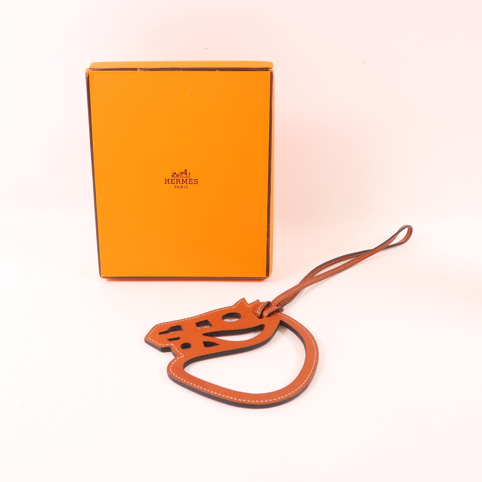 HERMES Swift皮革Paddock Cheval Charm掛飾Brown