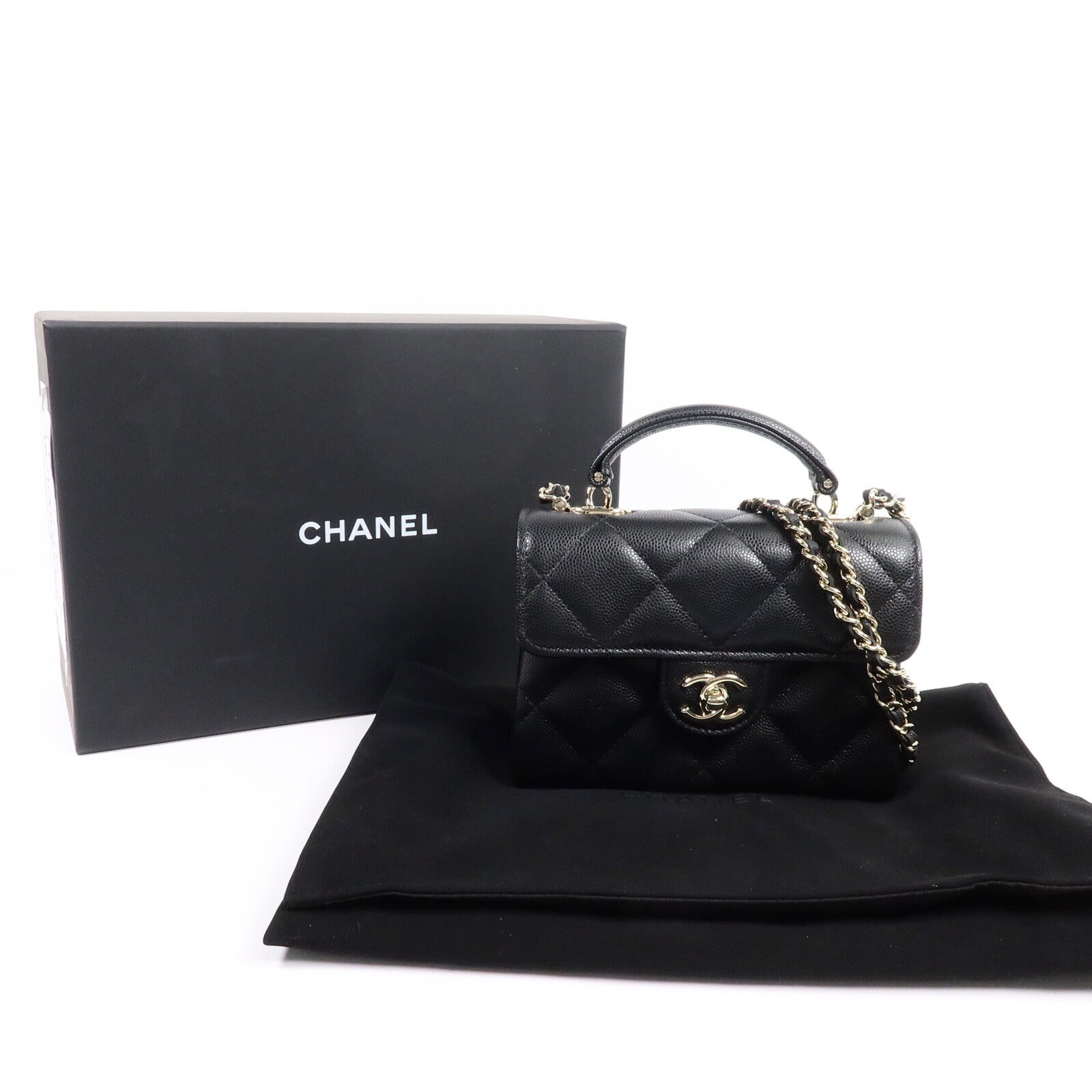 CHANEL 牛皮皮革Mini Top Handle鏈帶手挽肩背兩用袋