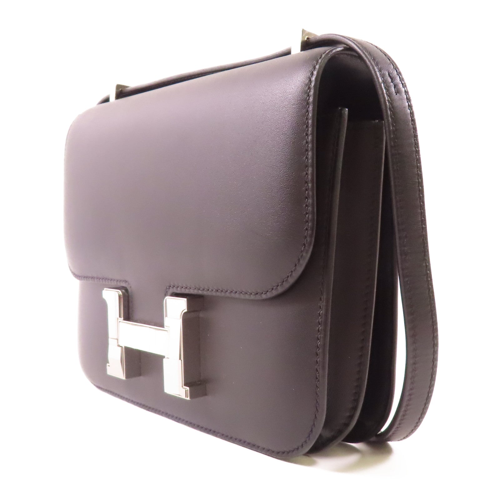 HERMES Swift皮革Constance Mini銀扣肩背袋Noir