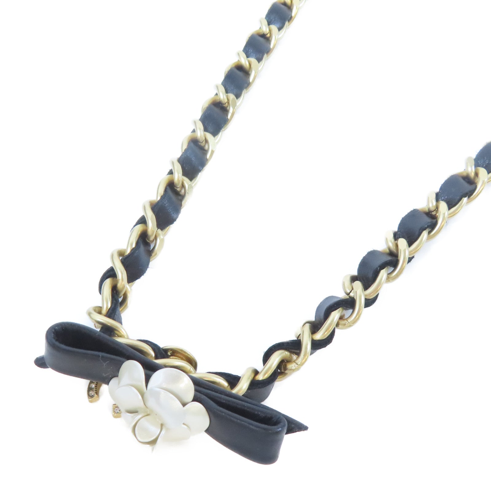 CHANEL 皮革/金屬Necklace項鍊黑色/金色