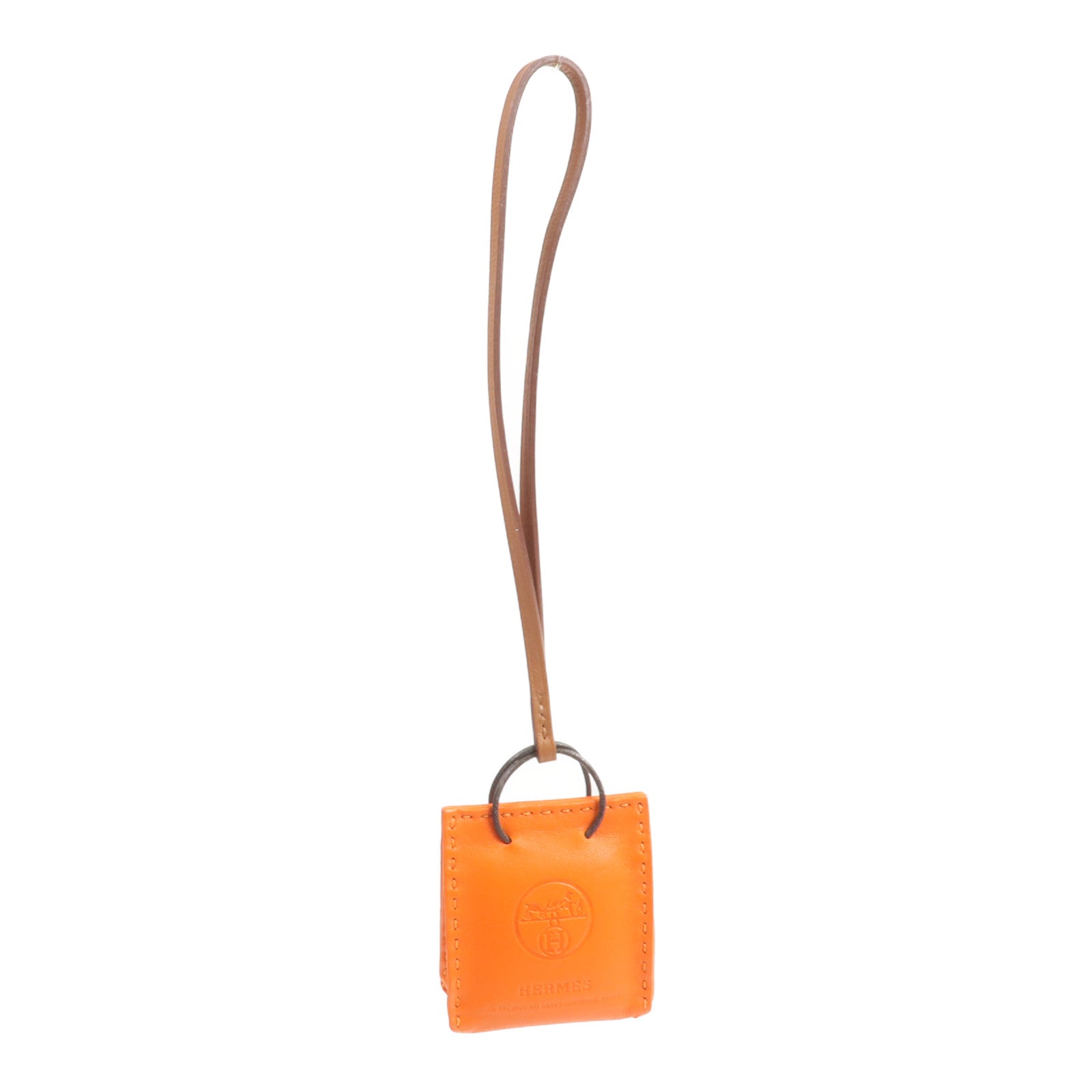 HERMES Milo皮革Sac Orange Bag Charm掛飾Orange
