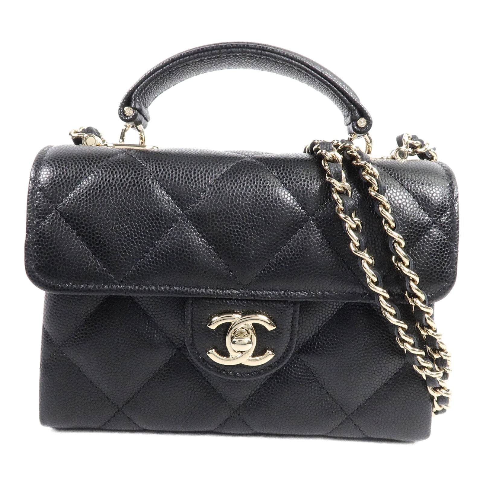 CHANEL 牛皮皮革Mini Top Handle鏈帶手挽肩背兩用袋