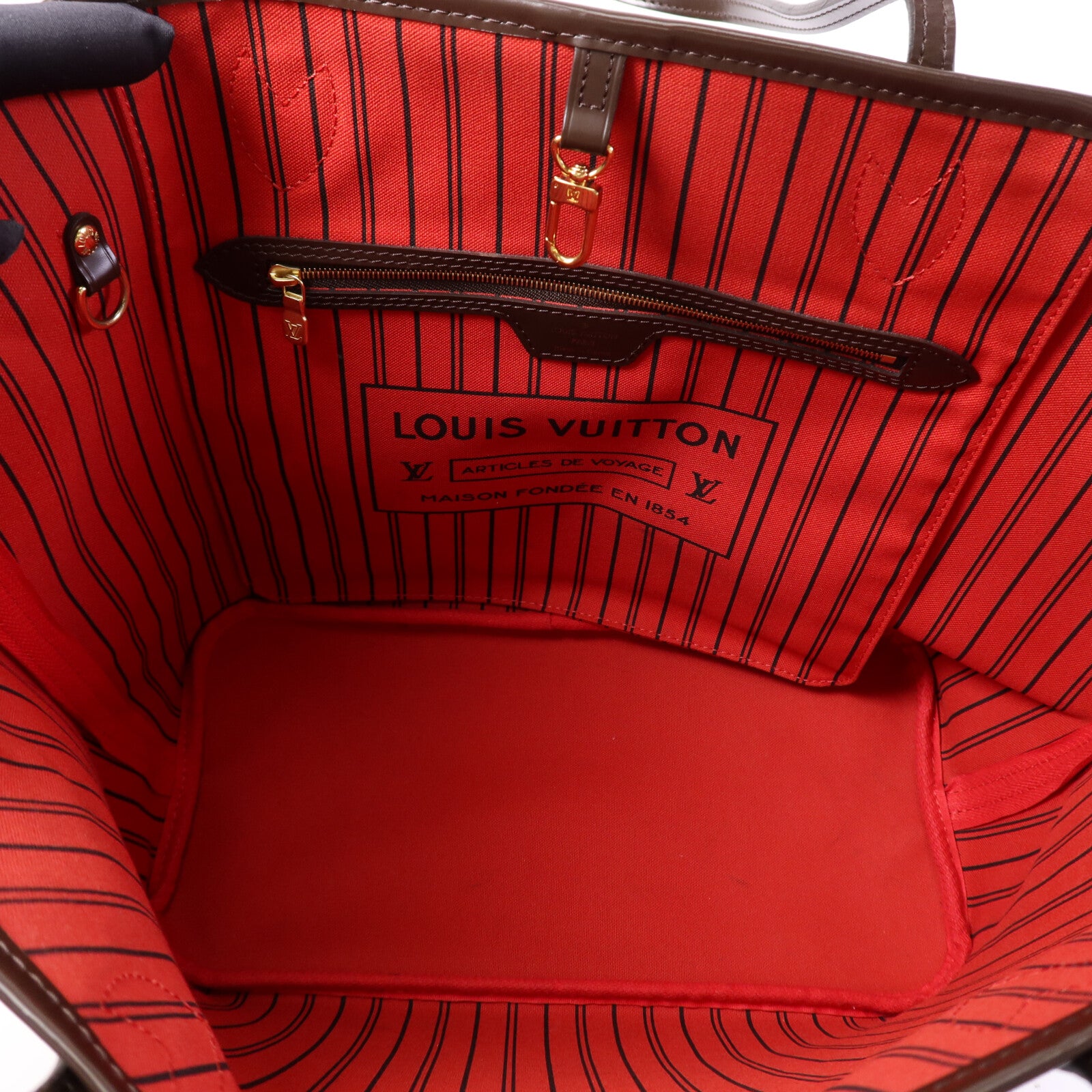 LOUIS VUITTON Damier Neverfull MM金扣手挽袋