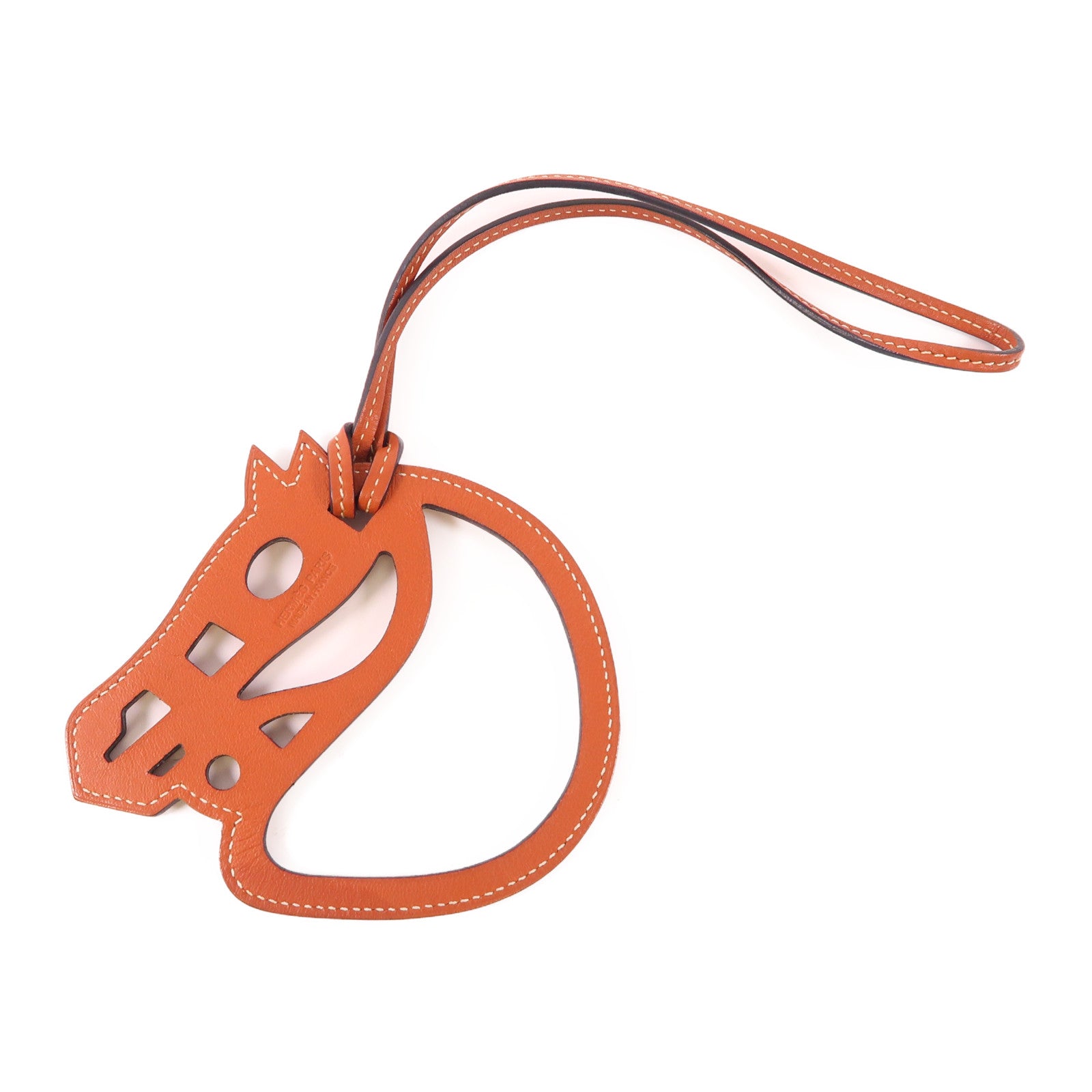HERMES Swift皮革Paddock Cheval Charm掛飾Brown