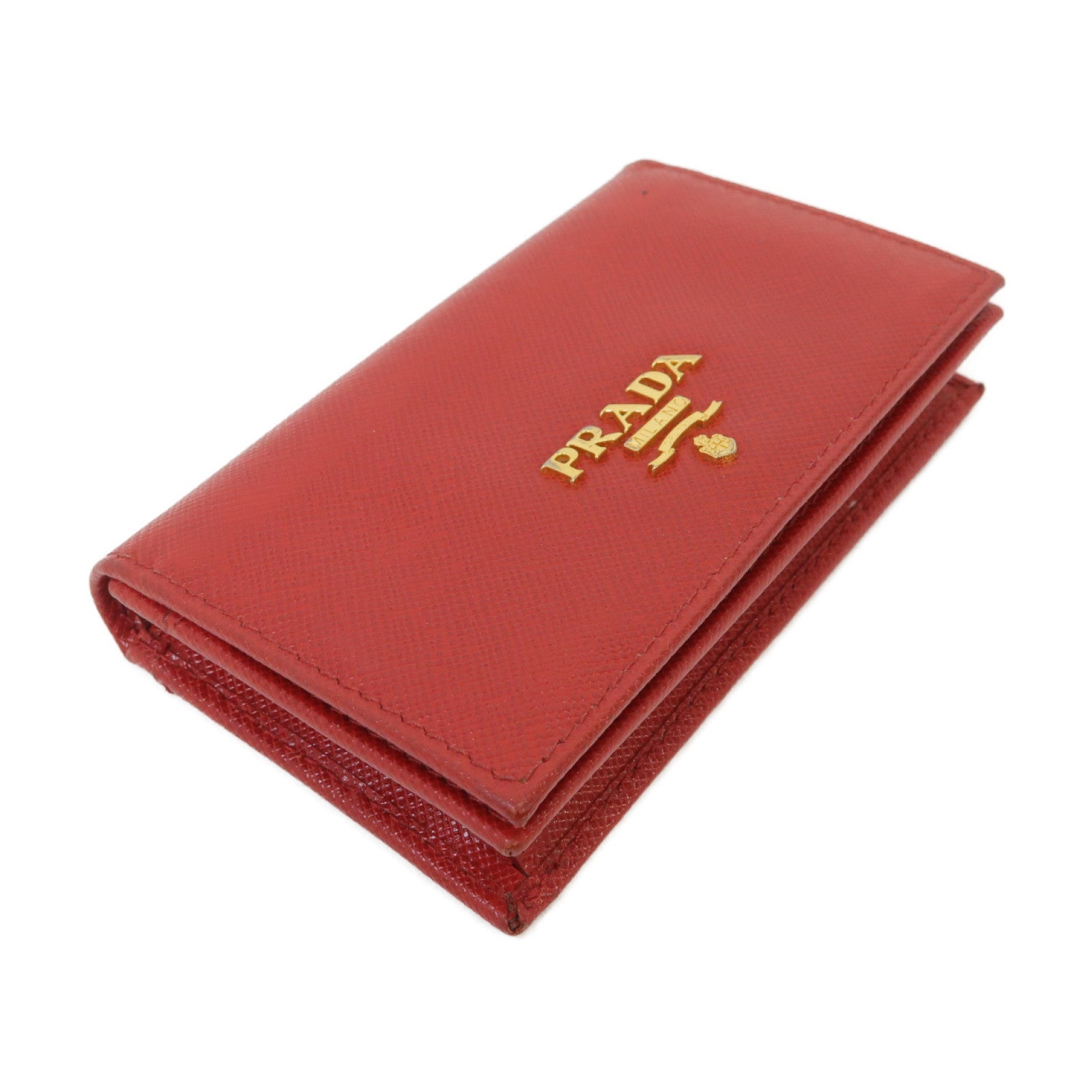 PRADA 【激減優惠】Saffiano皮革Card Case金扣卡片套紅色