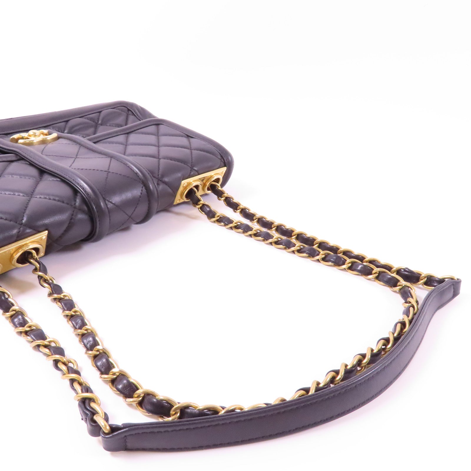 CHANEL 【激減優惠】菱格羊皮皮革Chain Shoulder金扣鏈帶肩背袋黑色