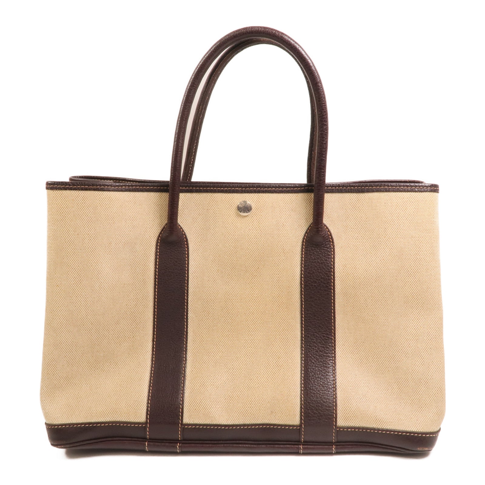 HERMES 塗層帆布Garden Party銀扣手挽袋