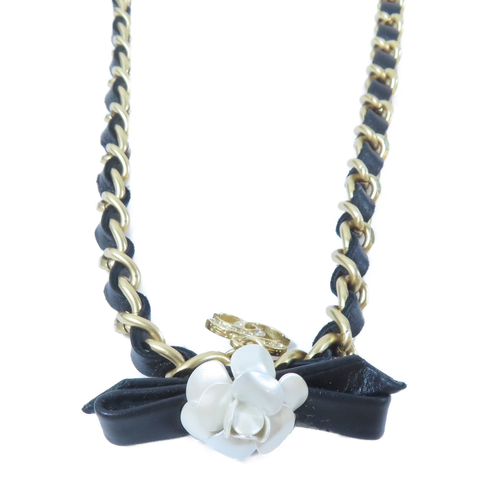 CHANEL 皮革/金屬Necklace項鍊黑色/金色