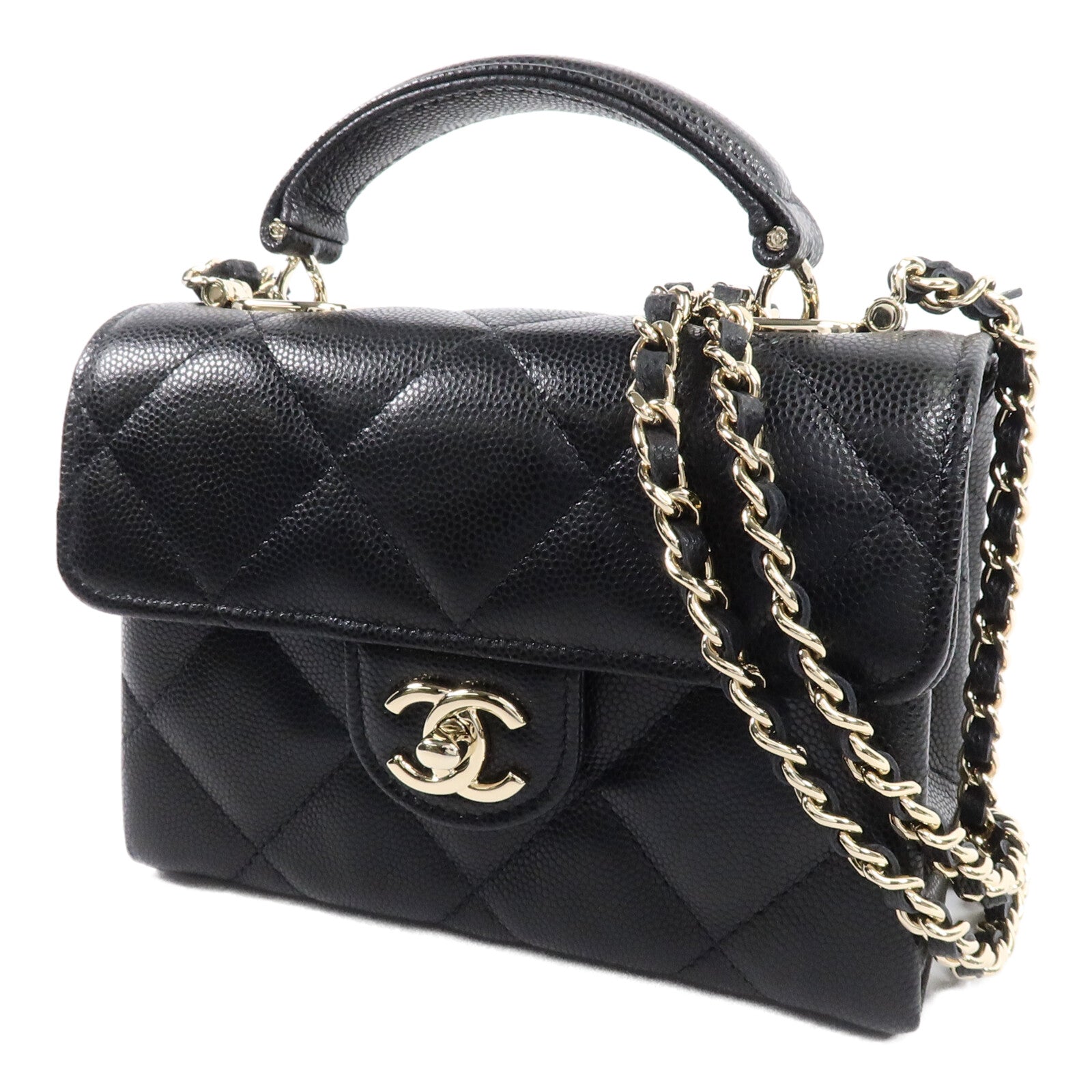 CHANEL 牛皮皮革Mini Top Handle鏈帶手挽肩背兩用袋