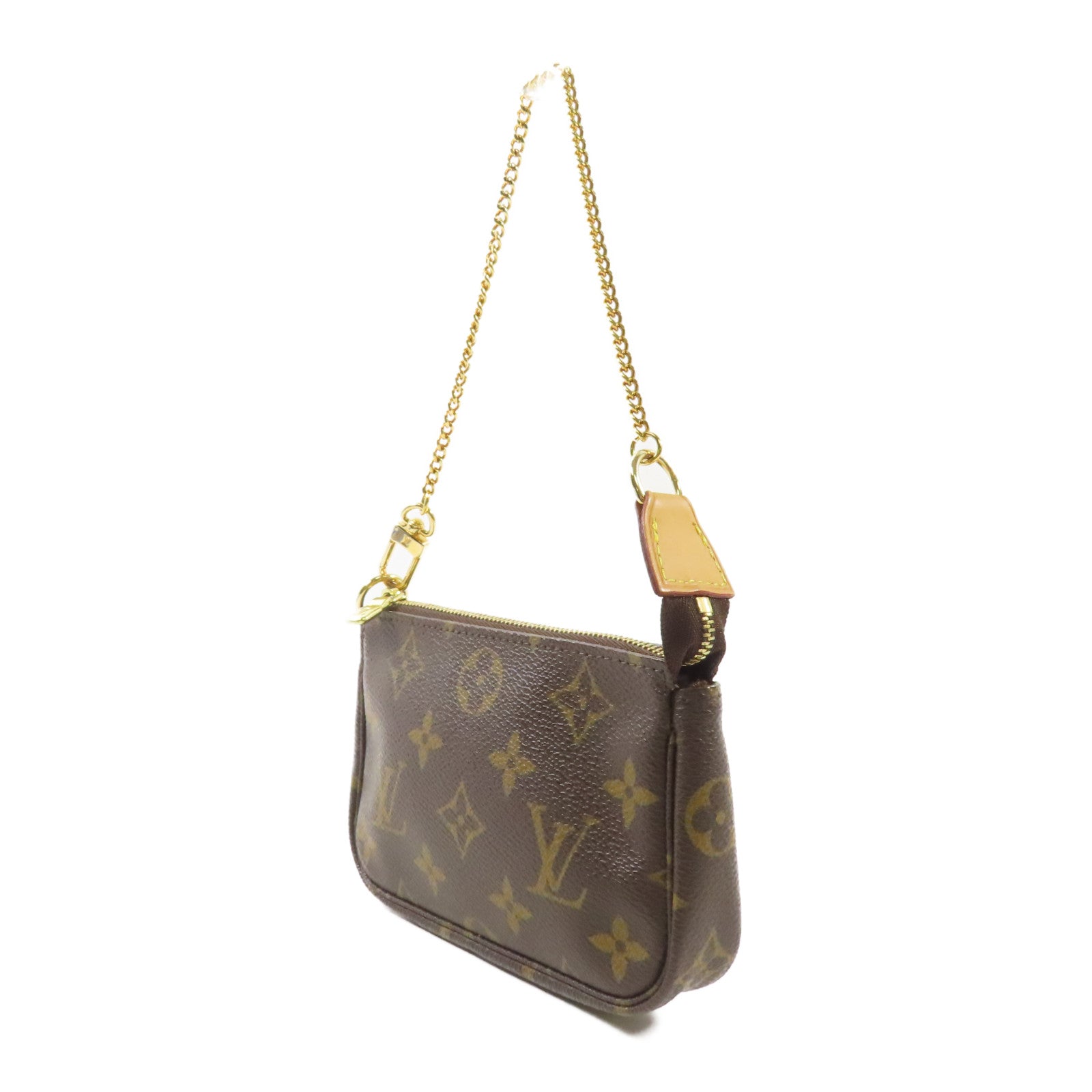LOUIS VUITTON Monogram Mini Pochette Accessoires金扣手挽袋棕色
