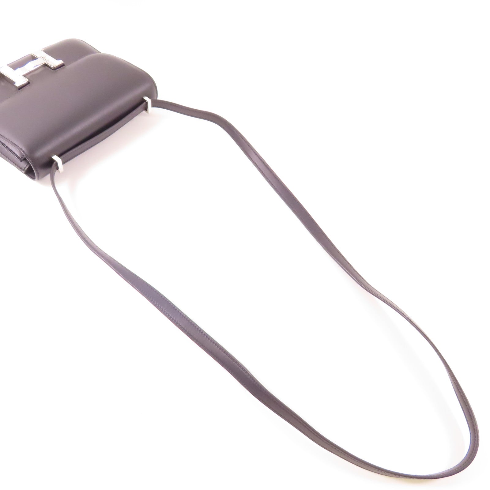 HERMES Swift皮革Constance Mini銀扣肩背袋Noir