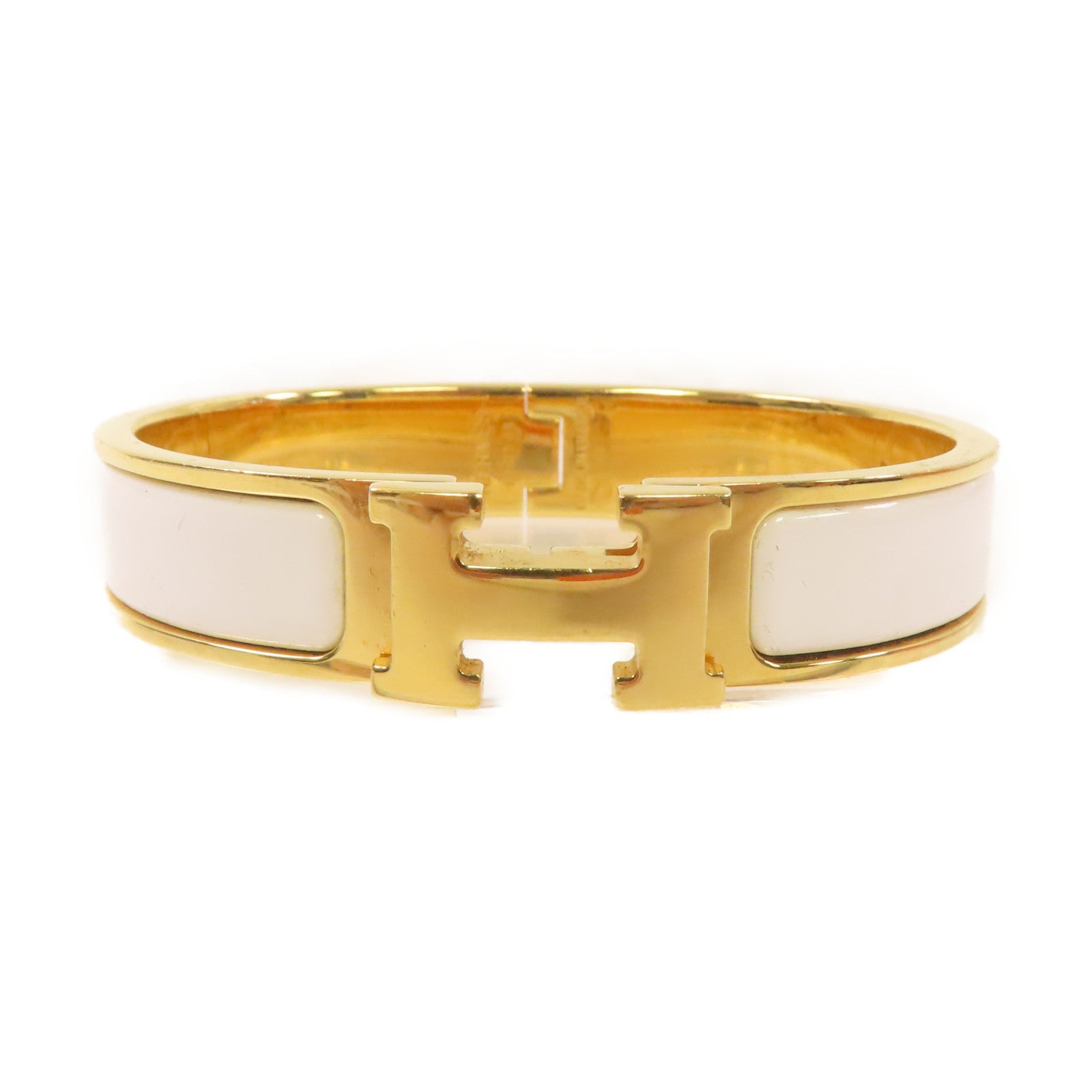 HERMES 琺瑯/金屬Clic H Bracelet金扣手鏈白色/金色