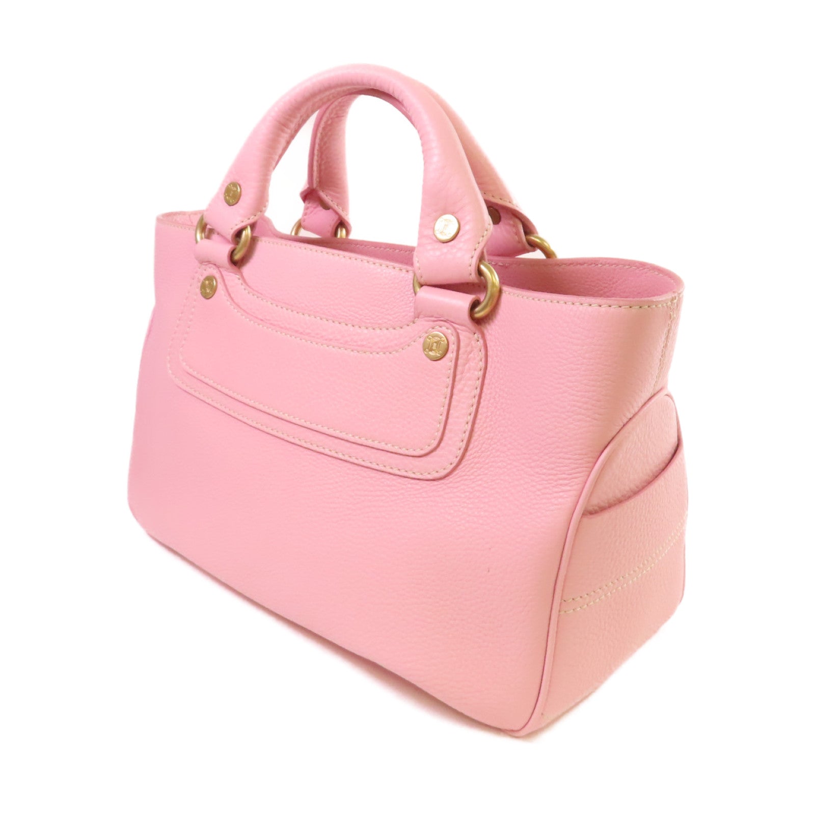 CELINE 牛皮皮革Hand Bag金扣手挽袋粉紅色
