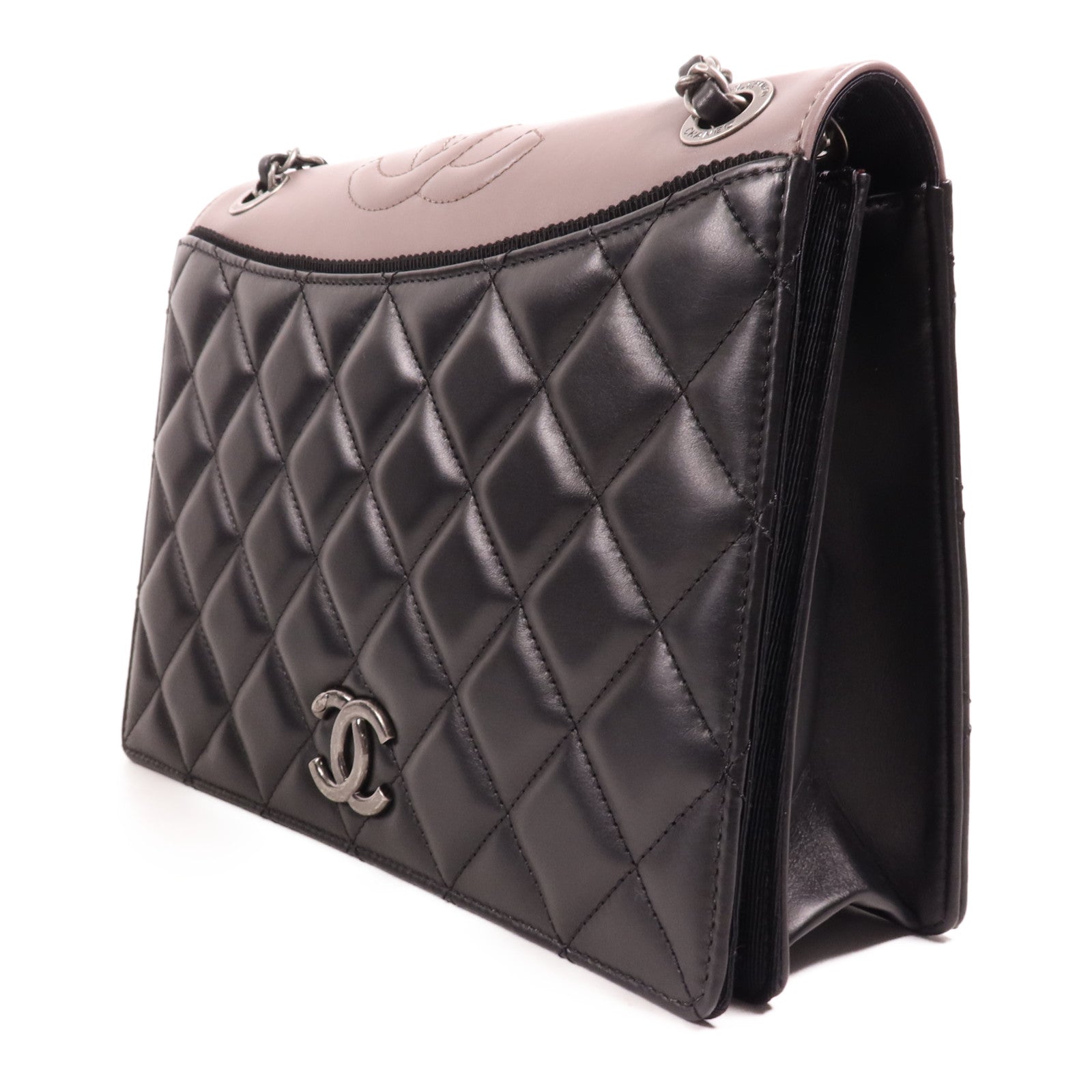 CHANEL 羊皮皮革Chain Shoulder銀扣肩背袋