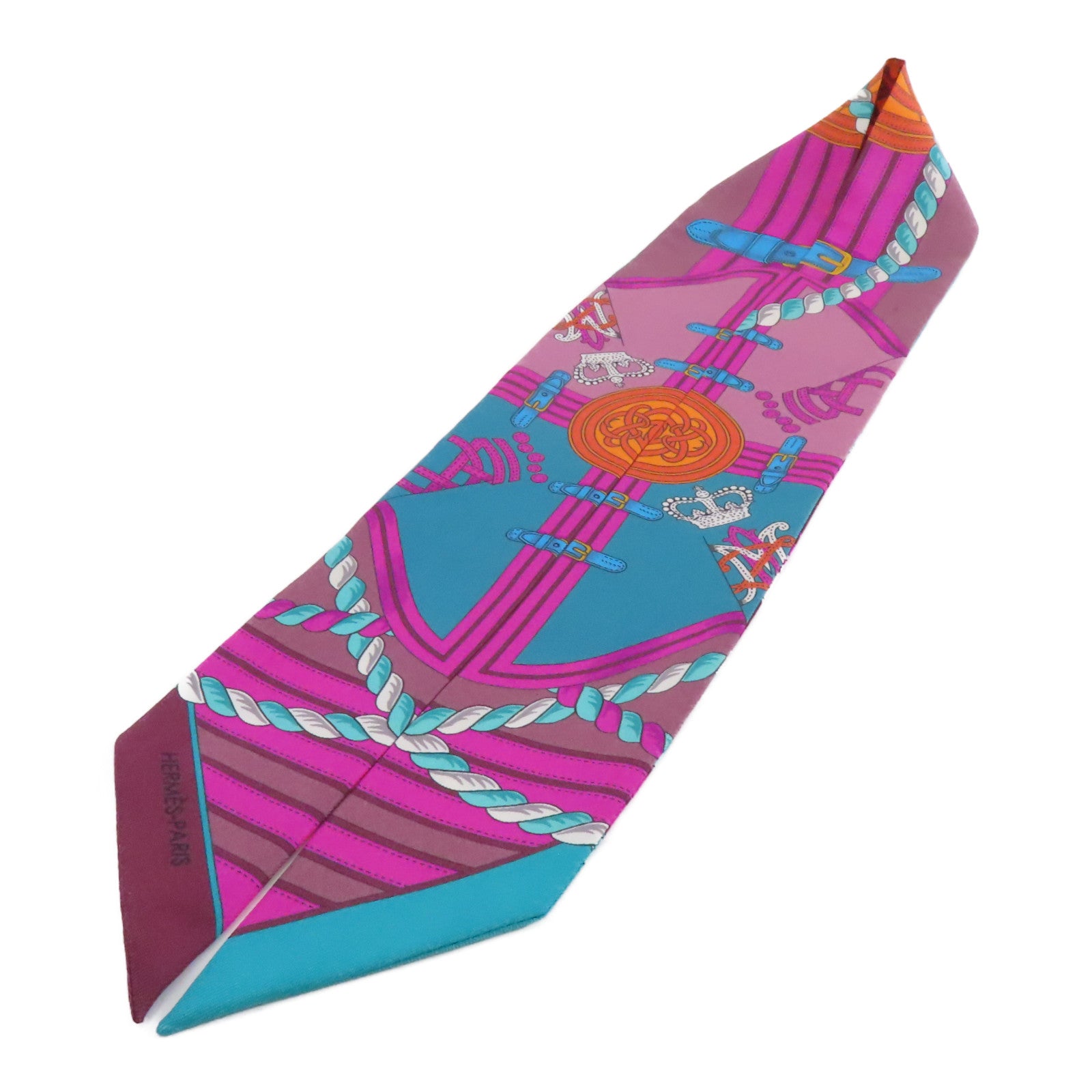HERMES 【激減優惠】絲質Twilly絲巾粉色/綠色