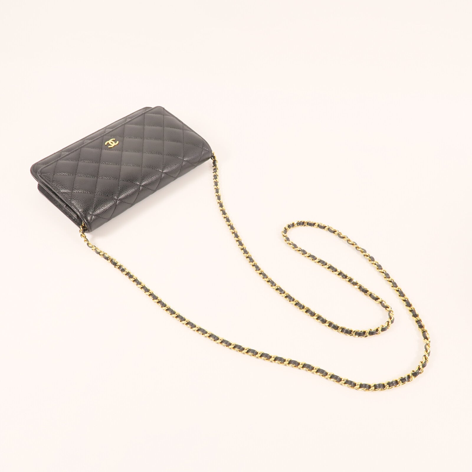 CHANEL 牛皮皮革Wallet On Chain金扣鏈帶肩背袋