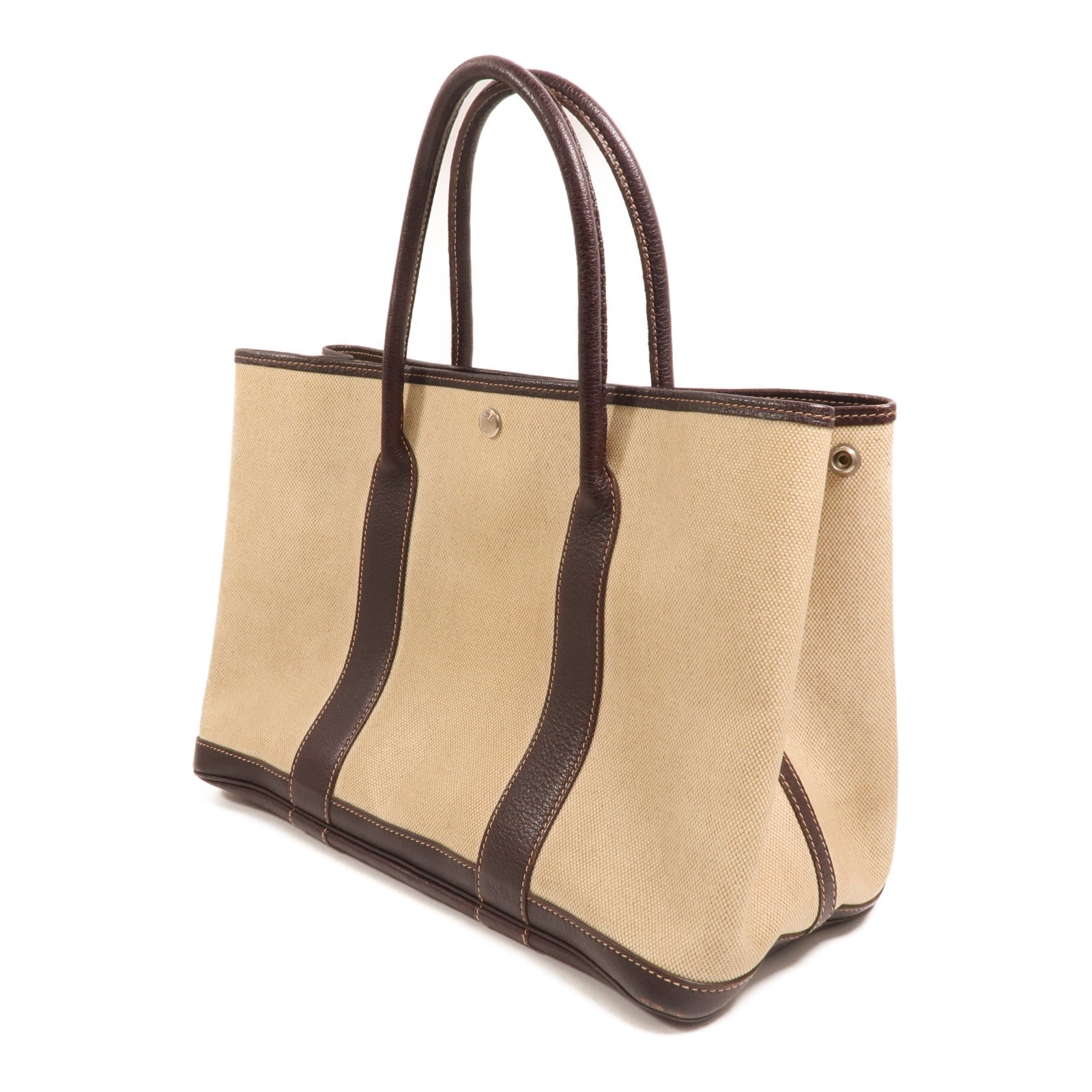 HERMES 塗層帆布Garden Party銀扣手挽袋