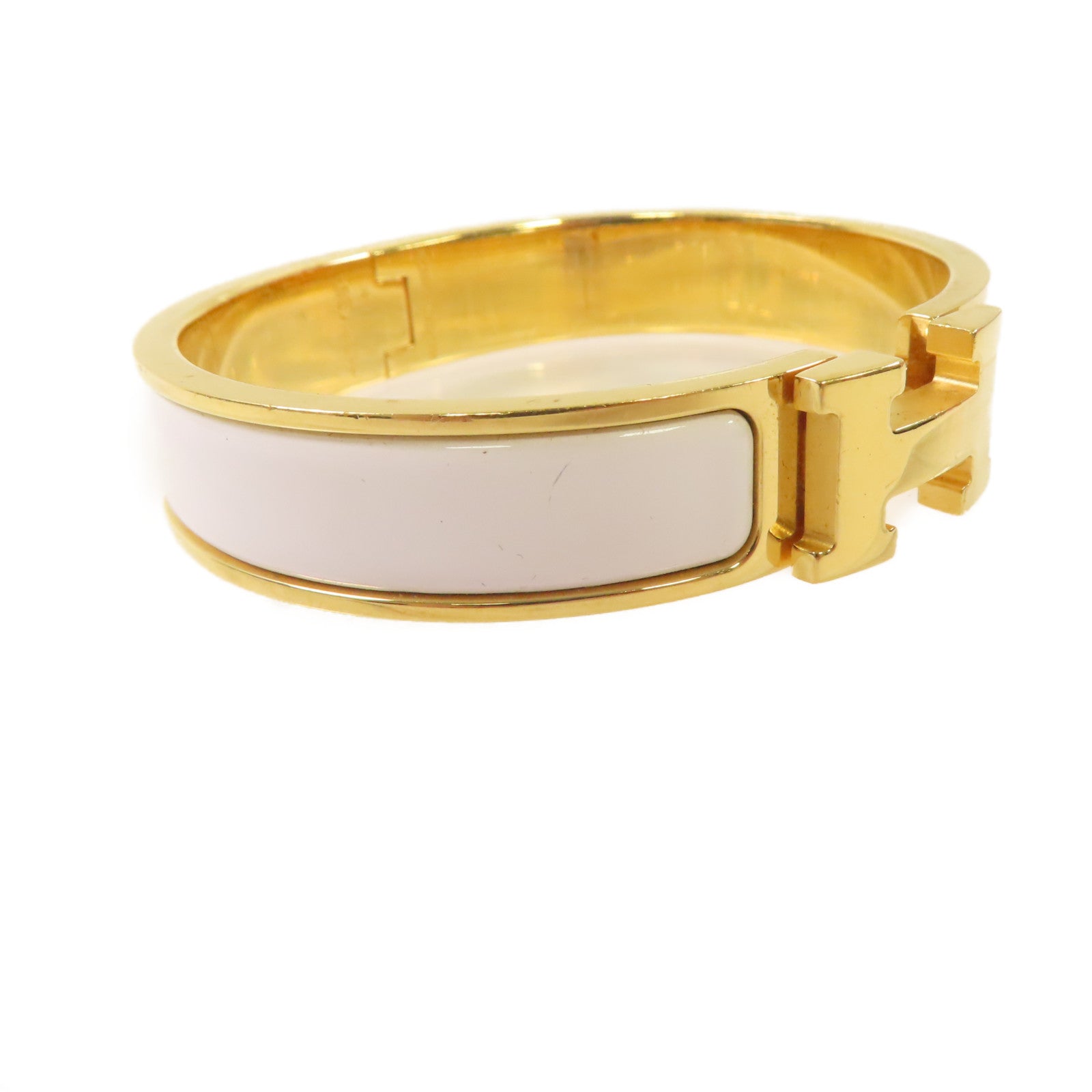 HERMES 琺瑯/金屬Clic H Bracelet金扣手鏈白色/金色