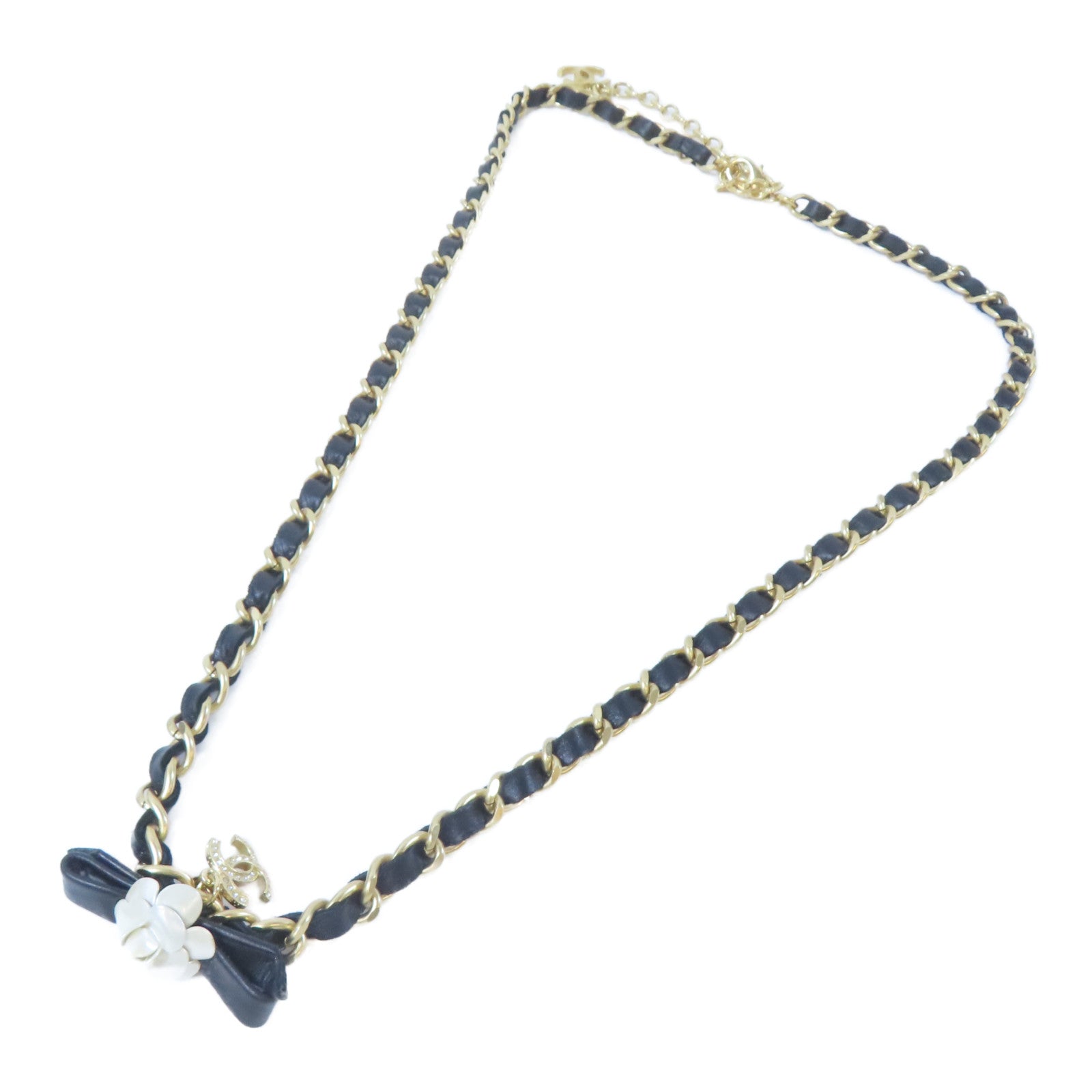 CHANEL 皮革/金屬Necklace項鍊黑色/金色