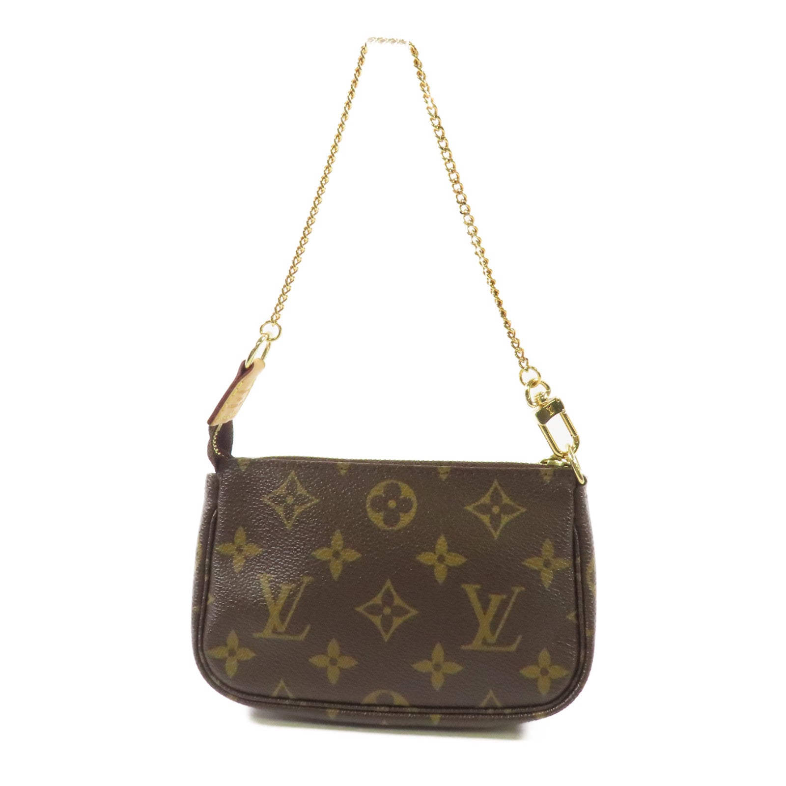 LOUIS VUITTON Monogram Mini Pochette Accessoires金扣手挽袋棕色