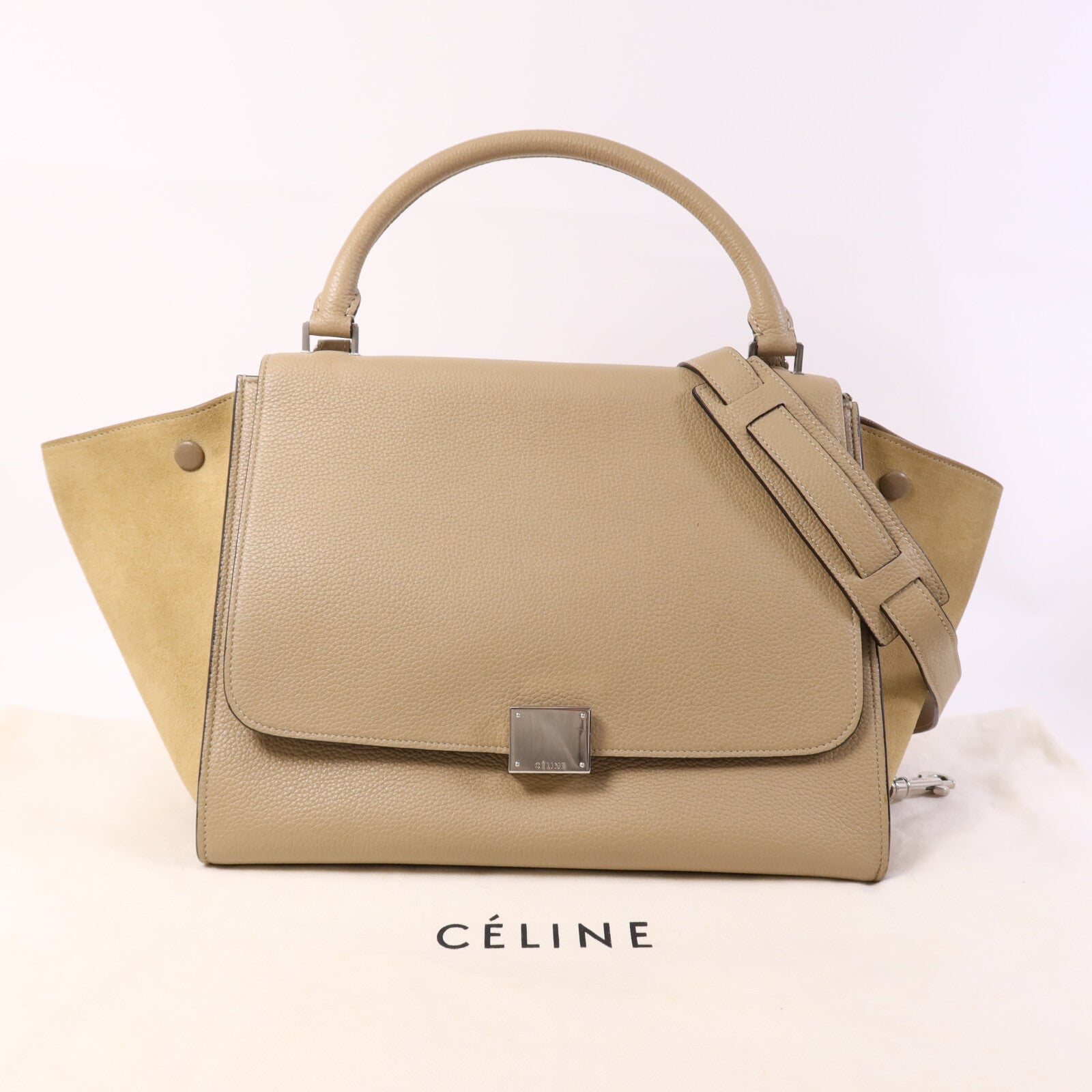 CELINE 【激減優惠】牛皮皮革Trapeze銀扣手挽肩背兩用袋