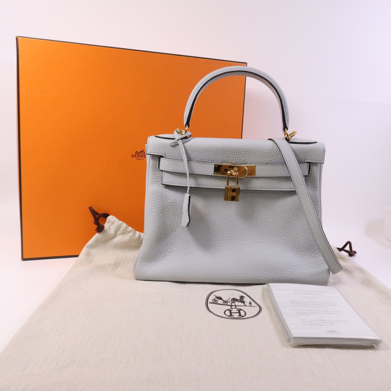 HERMES 【激減優惠】Togo皮革Kelly 28金扣手挽肩背兩用袋Blue Pale
