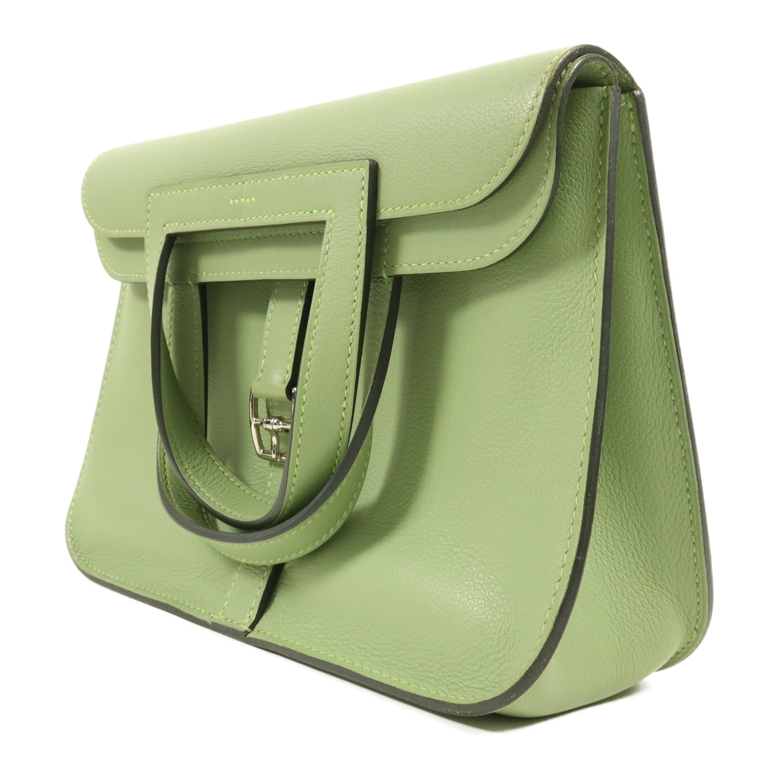 HERMES 【激減優惠】Evercolor皮革Halzan 25銀扣手挽肩背兩用袋Vert Criquet
