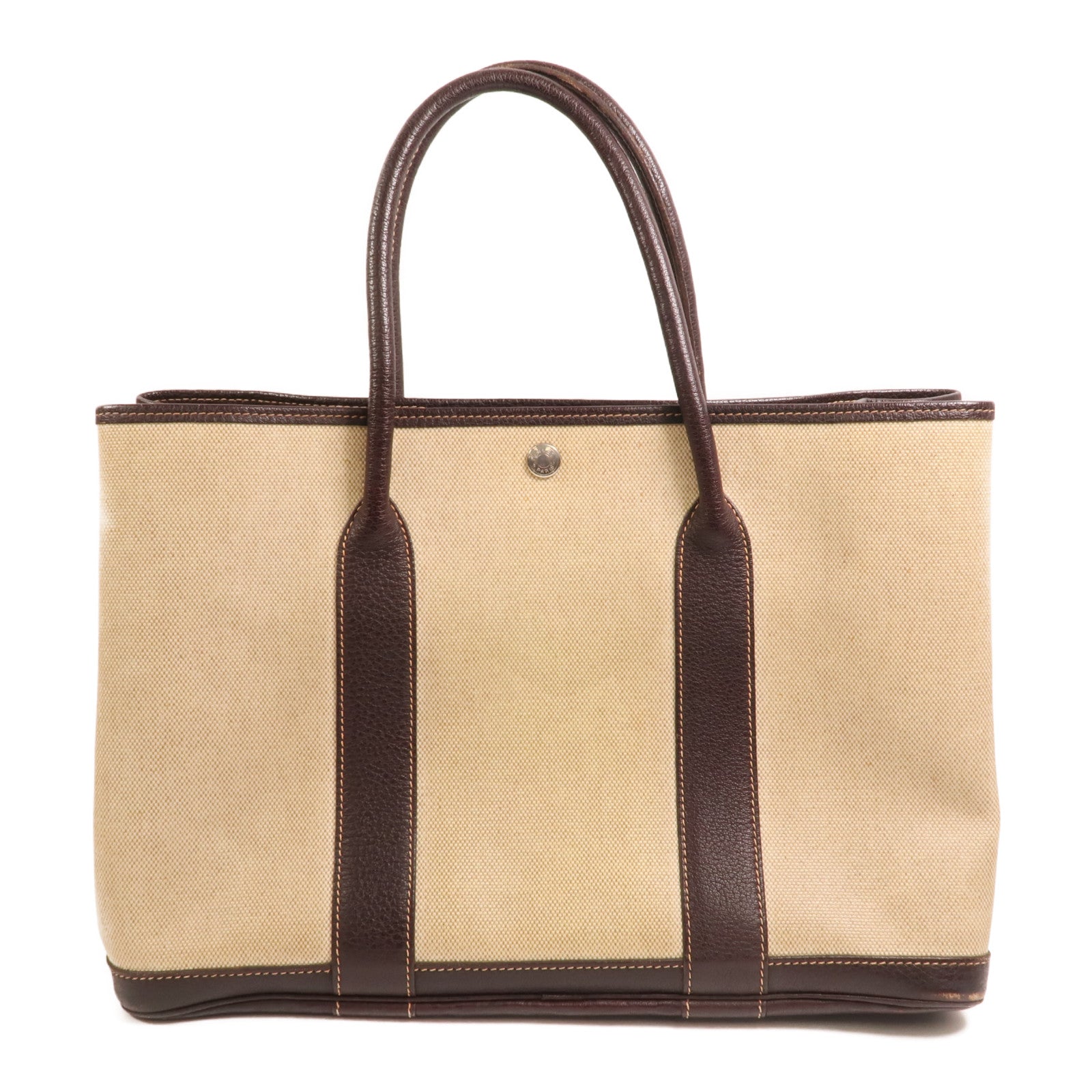 HERMES 塗層帆布Garden Party銀扣手挽袋