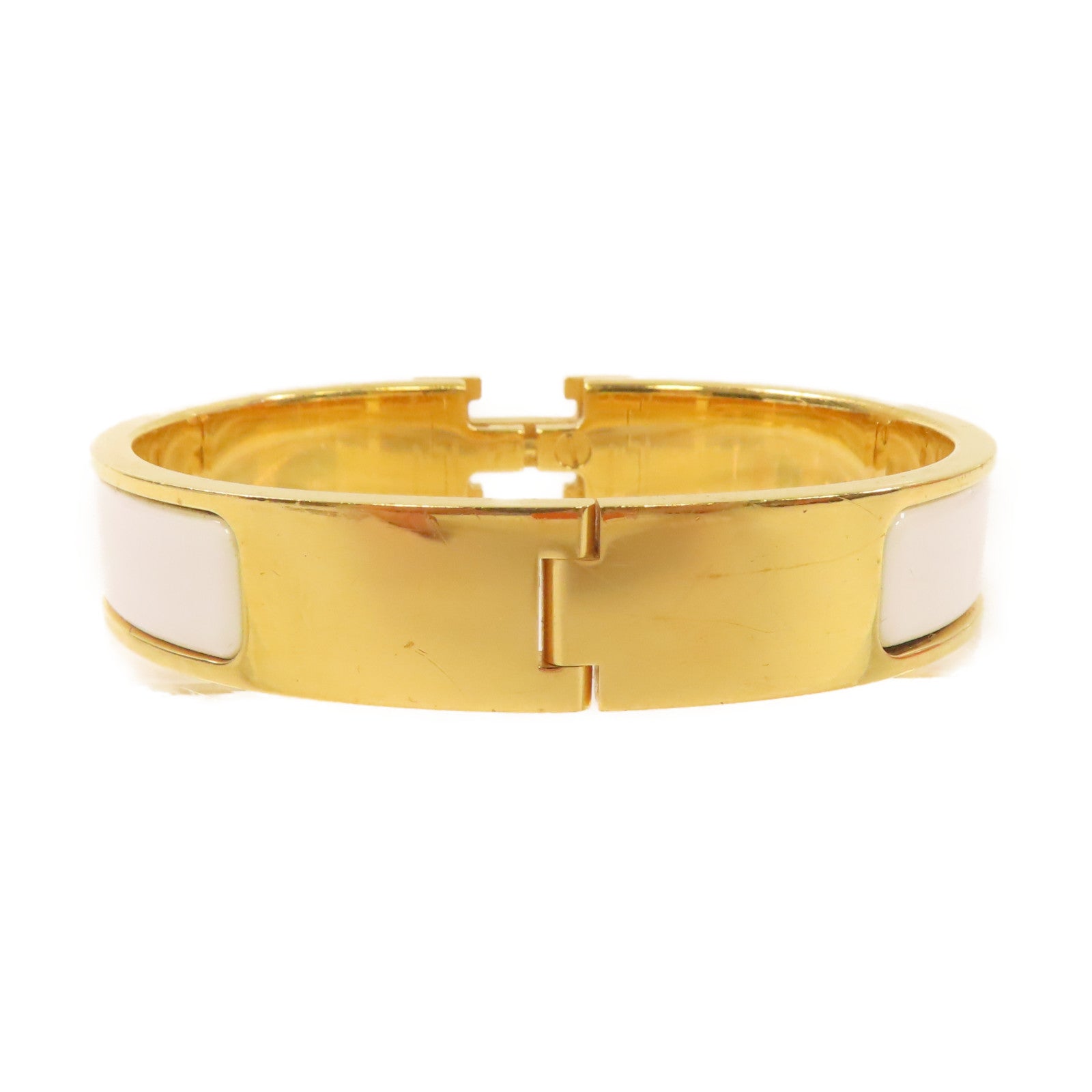 HERMES 琺瑯/金屬Clic H Bracelet金扣手鏈白色/金色