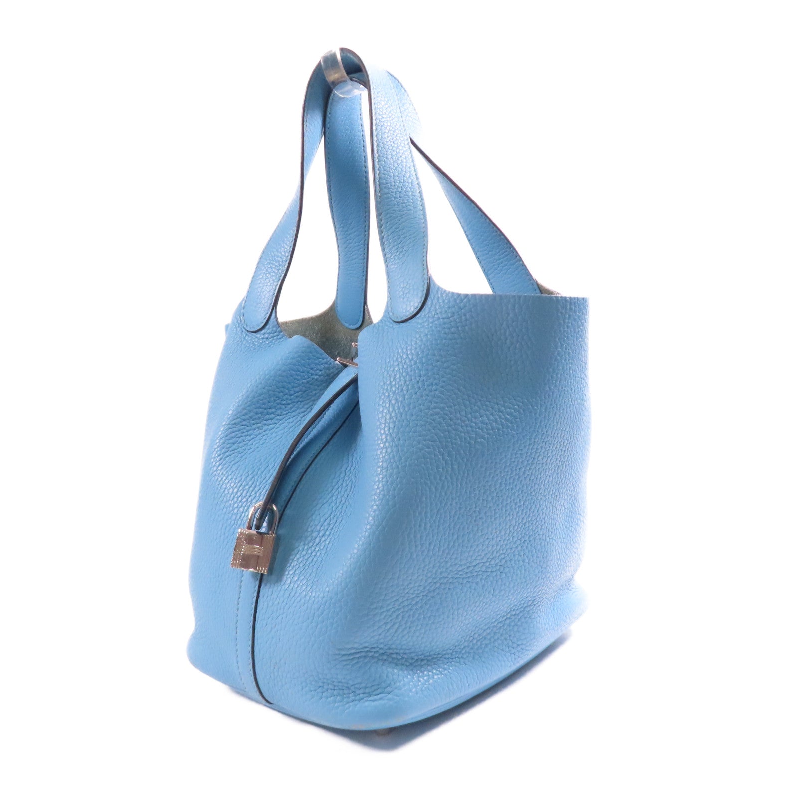 HERMES Clemence皮革Picotin MM銀扣手挽袋Bleu Du Nor