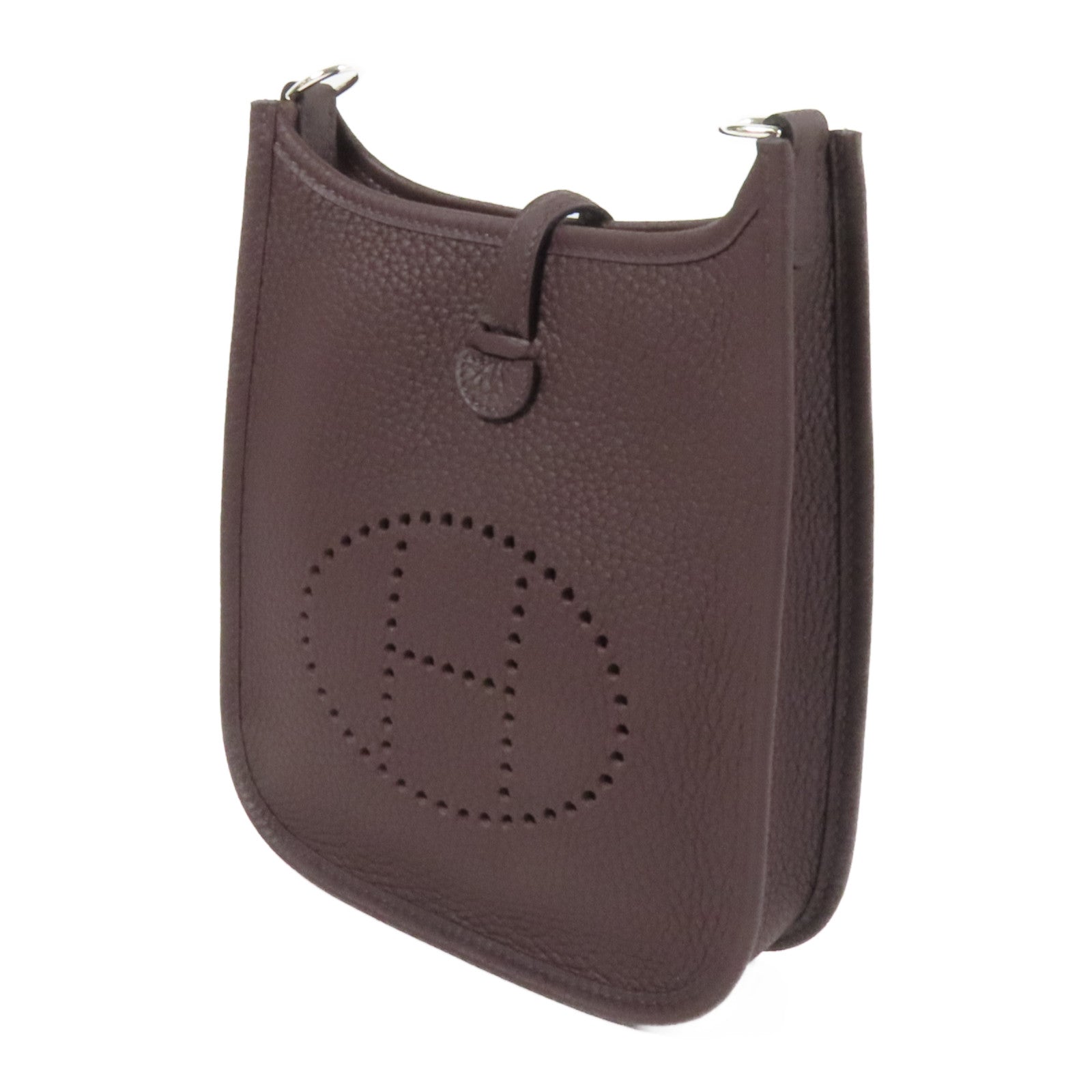 HERMES Clemence皮革Evelyne TPM銀扣肩背袋Rouge Sellier