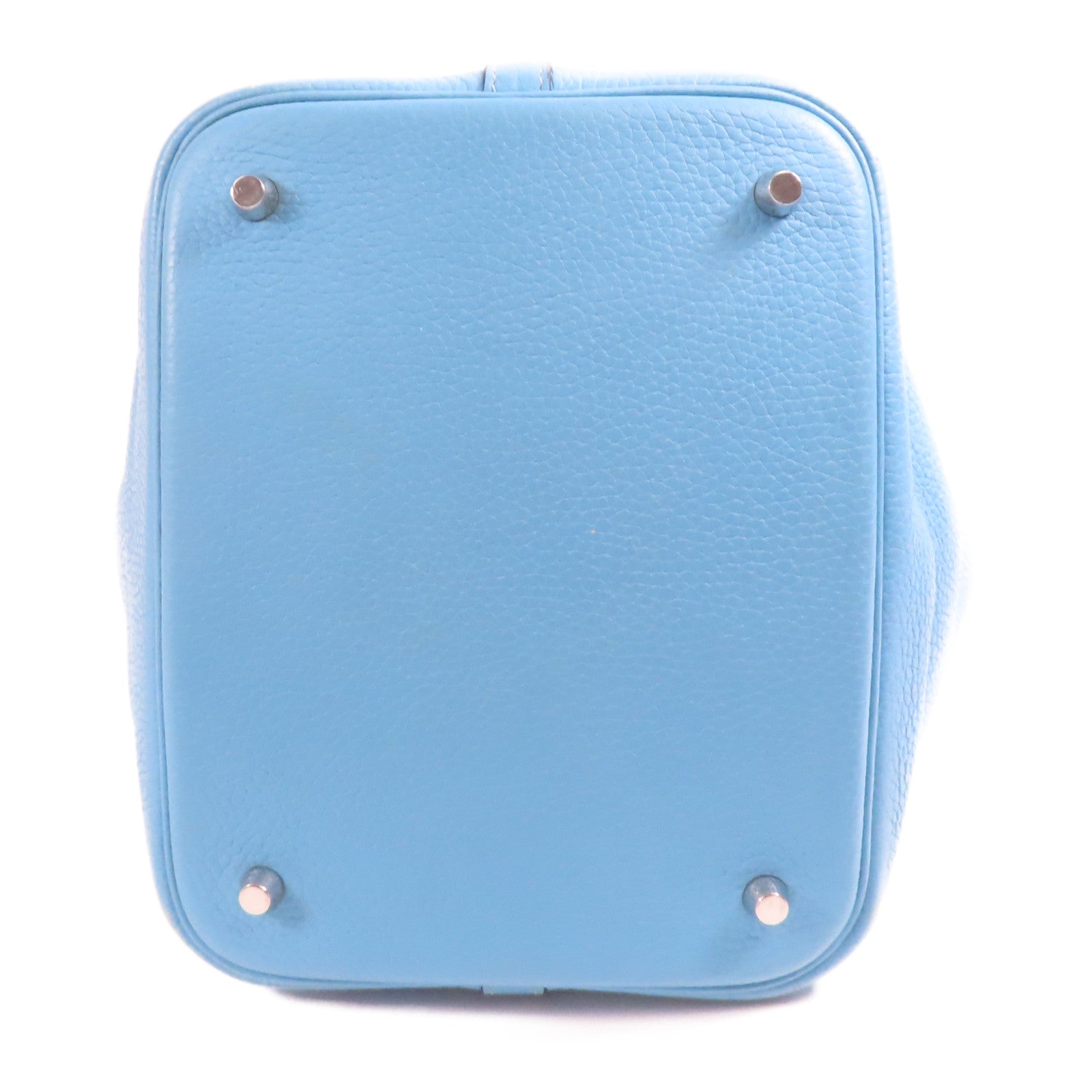 HERMES Clemence皮革Picotin MM銀扣手挽袋Bleu Du Nor