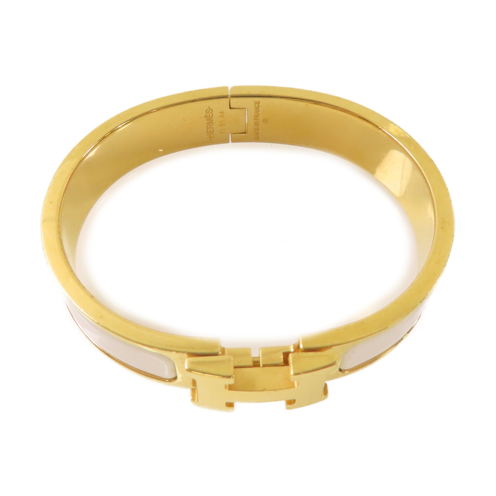 HERMES 琺瑯/金屬Clic H Bracelet金扣手鏈白色/金色